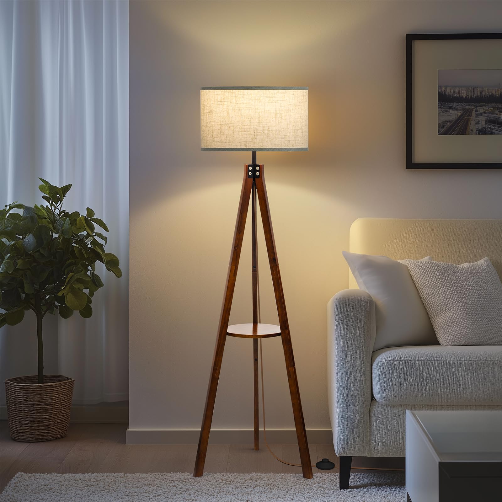 EOEYYOYB Floor Lamps with Shelf, Modern Standing Lamp with 3 Color Temperature Led Bulb, Tall Lamps with Foot Switch for Living 