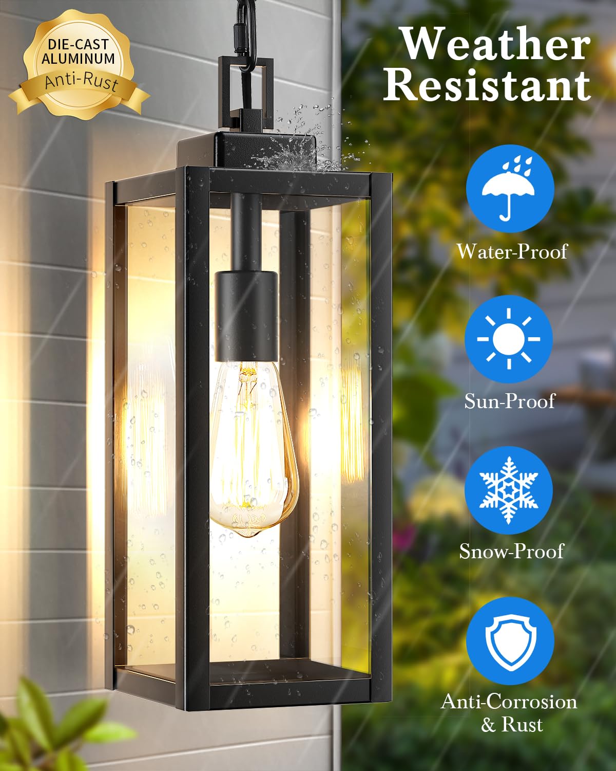 MYHXQ 15" Motion Sensor Outdoor Pendant Light, Black Aluminum Chandelier for Porch & Yard, Model MY-CL216A-BK