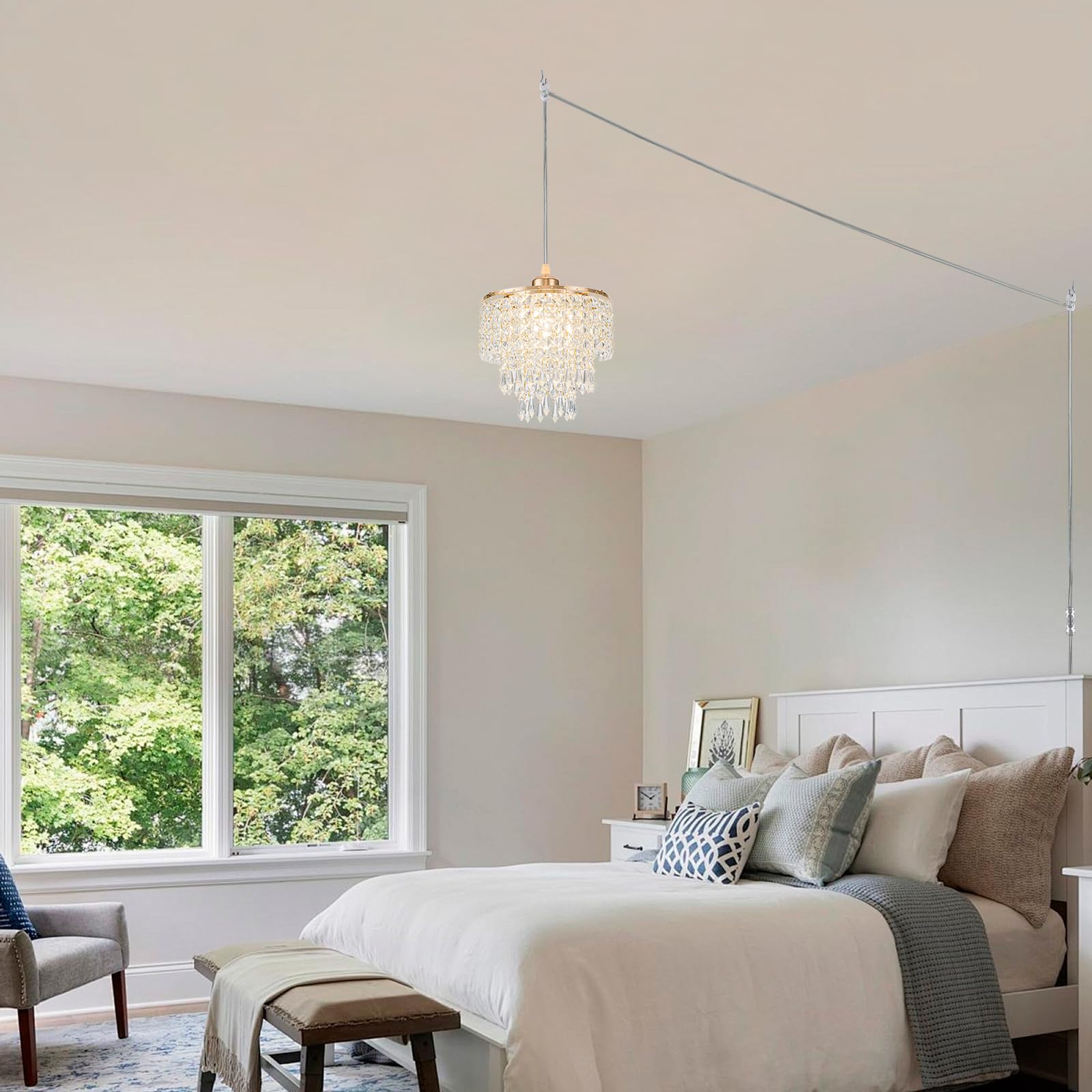 8'' Plug In Pendant Light Corded Hanging Lights With Plug In Cord Hanging Lamp Plug In With 16.4 Ft Cord Mini Chandelier For Bed