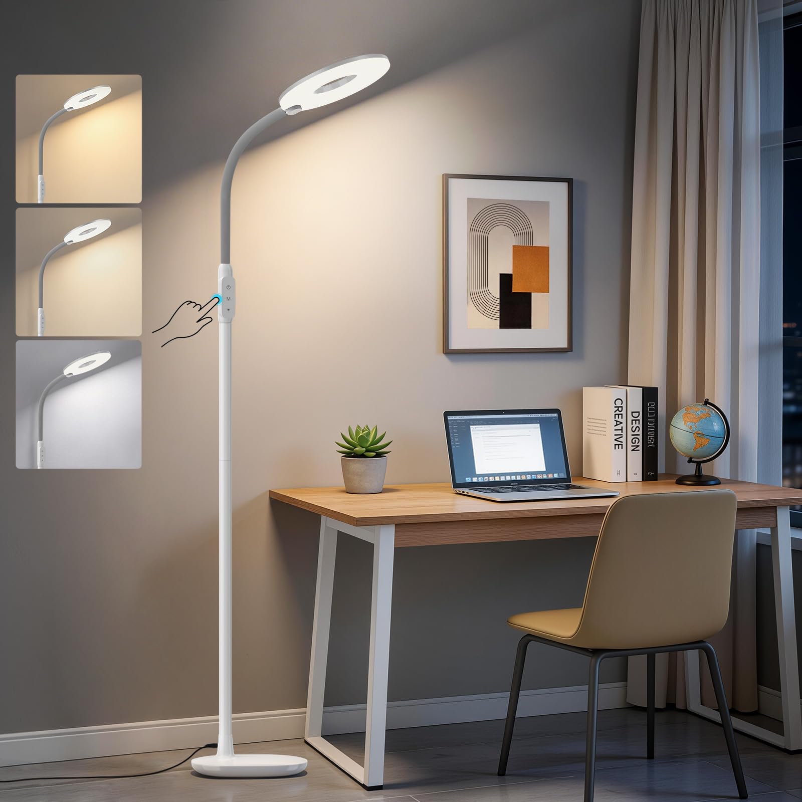 GyroVu 70 Bright LED Floor Lamp for Living Room, Dimmable Standing Tall Lamps with Color Temperature Adjustable, Touch Control G