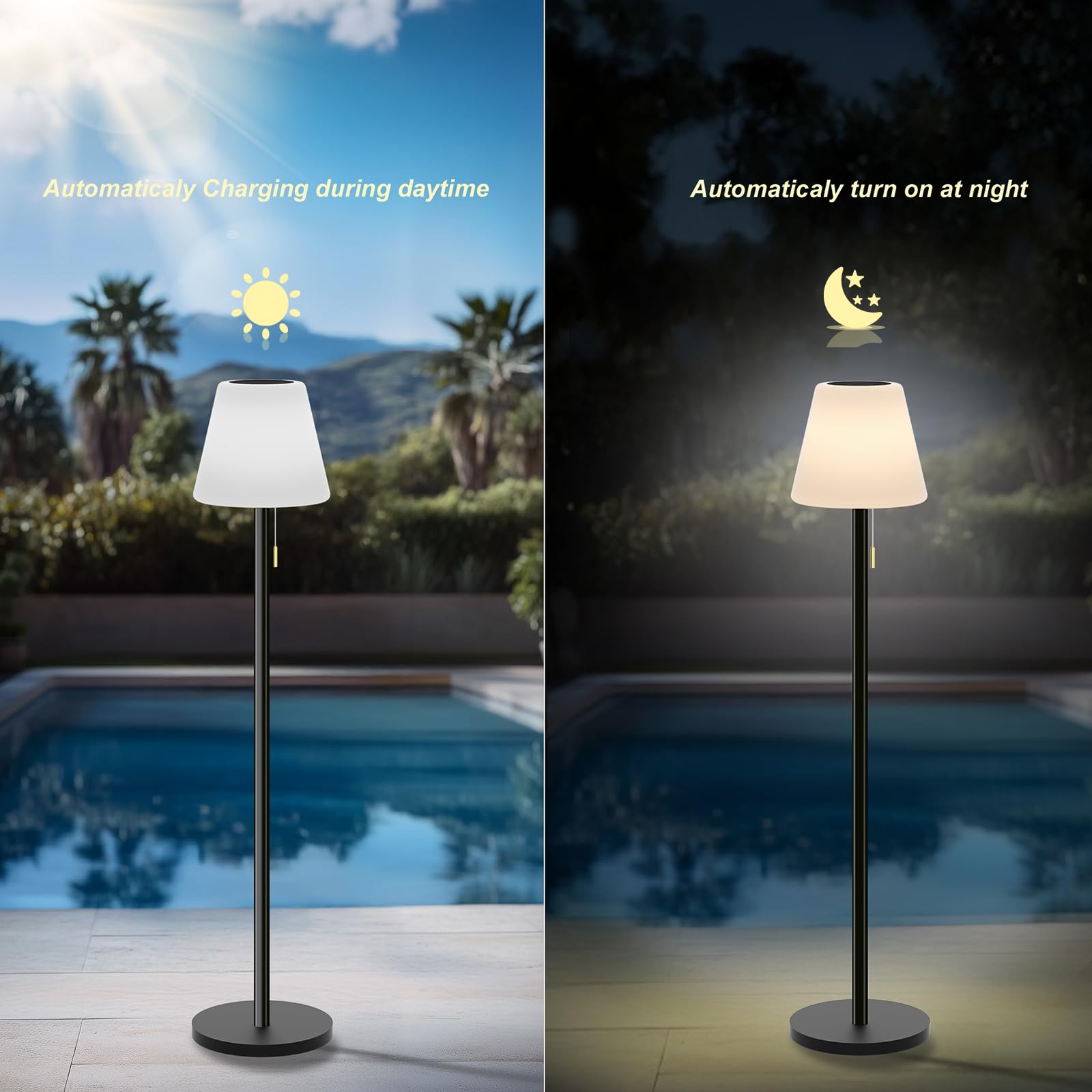Gewiny Outdoor Floor Lamp Solar Outdoor Lamps For Patio Waterproof Rechargeable Floor Lamp Cordless Dimmable Warm White+Rgb Led