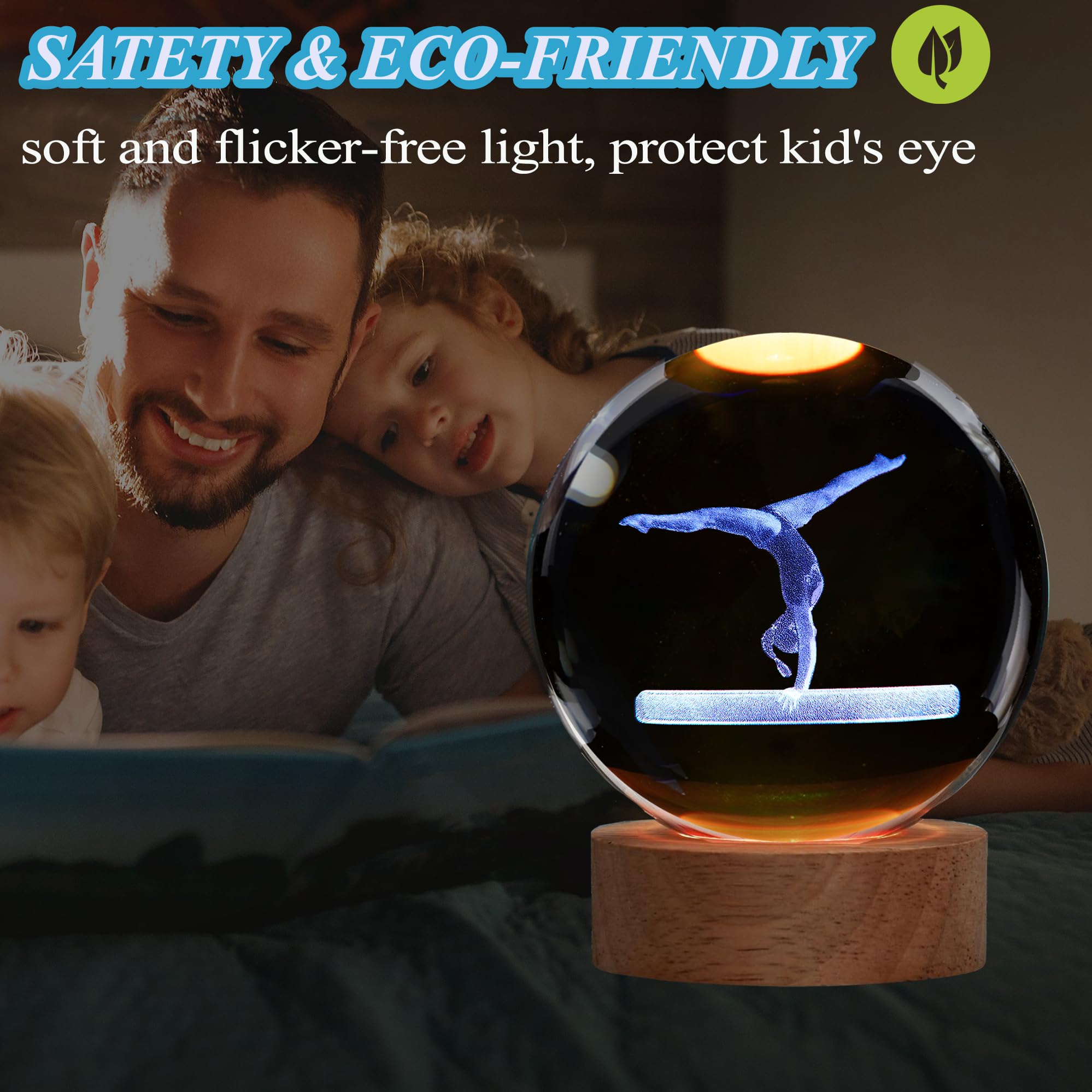 POSSHE Gymnastics Night Light - 3D Crystal Ball with Remote, 16 Colors, 3.15 in, Perfect Gift for Girls and Boys, Cool Room Decor