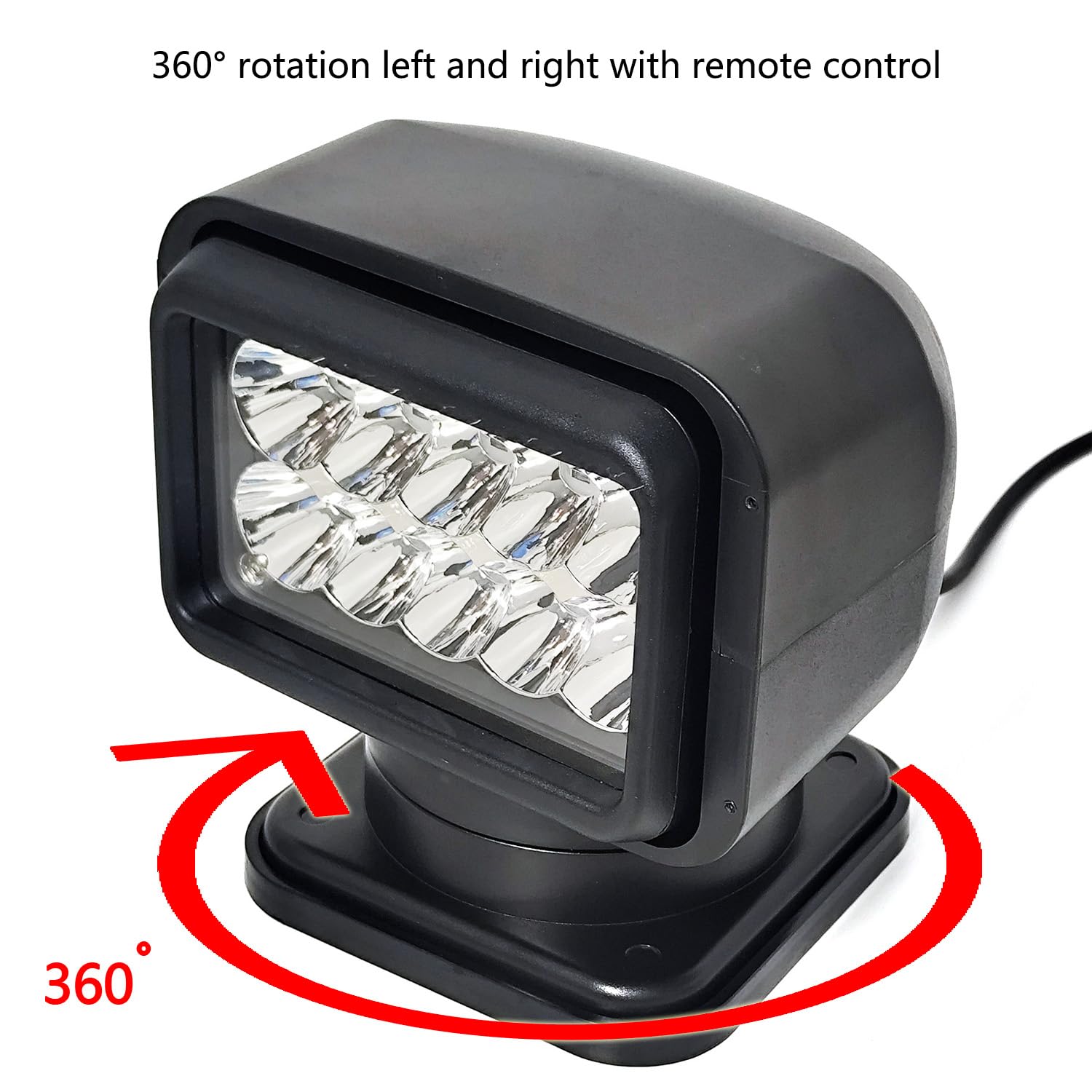 JIUHUAN LED Search Light 50W 7 Inch Waterproof Black Remote Control Model JH116-50W-R Daylight 360° Rotation