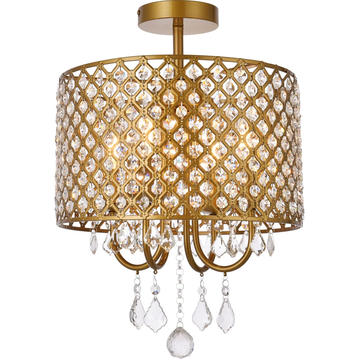 Living District Elise 4-Light Flush Mount, Brass Finish, Metal, Model LD710F14BR