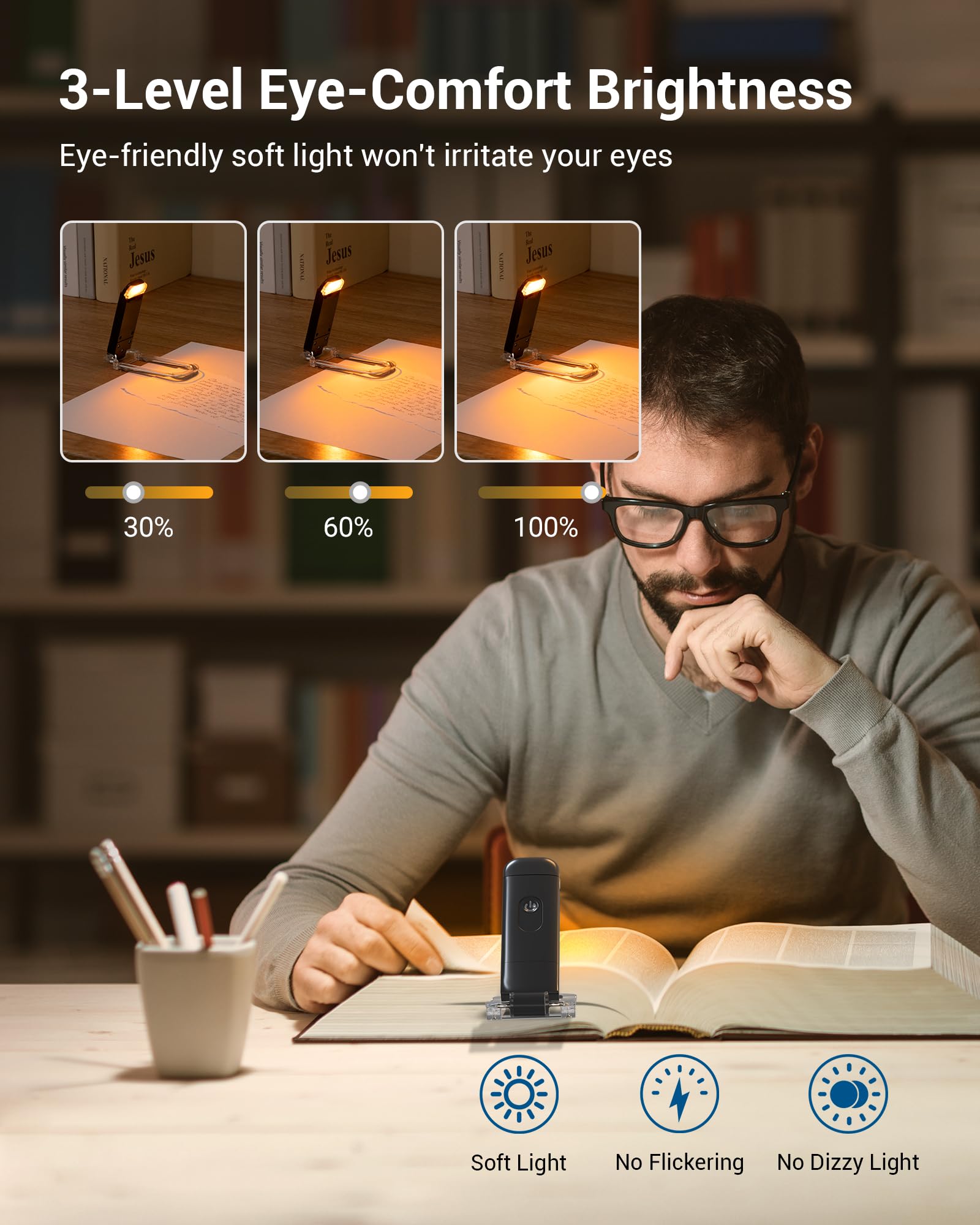 Dewenwils Book Light, Amber Warm Clip On Led With 3 Adjustable Brightness For Eye Protection, Rechargeable Usb Long Lasting Read
