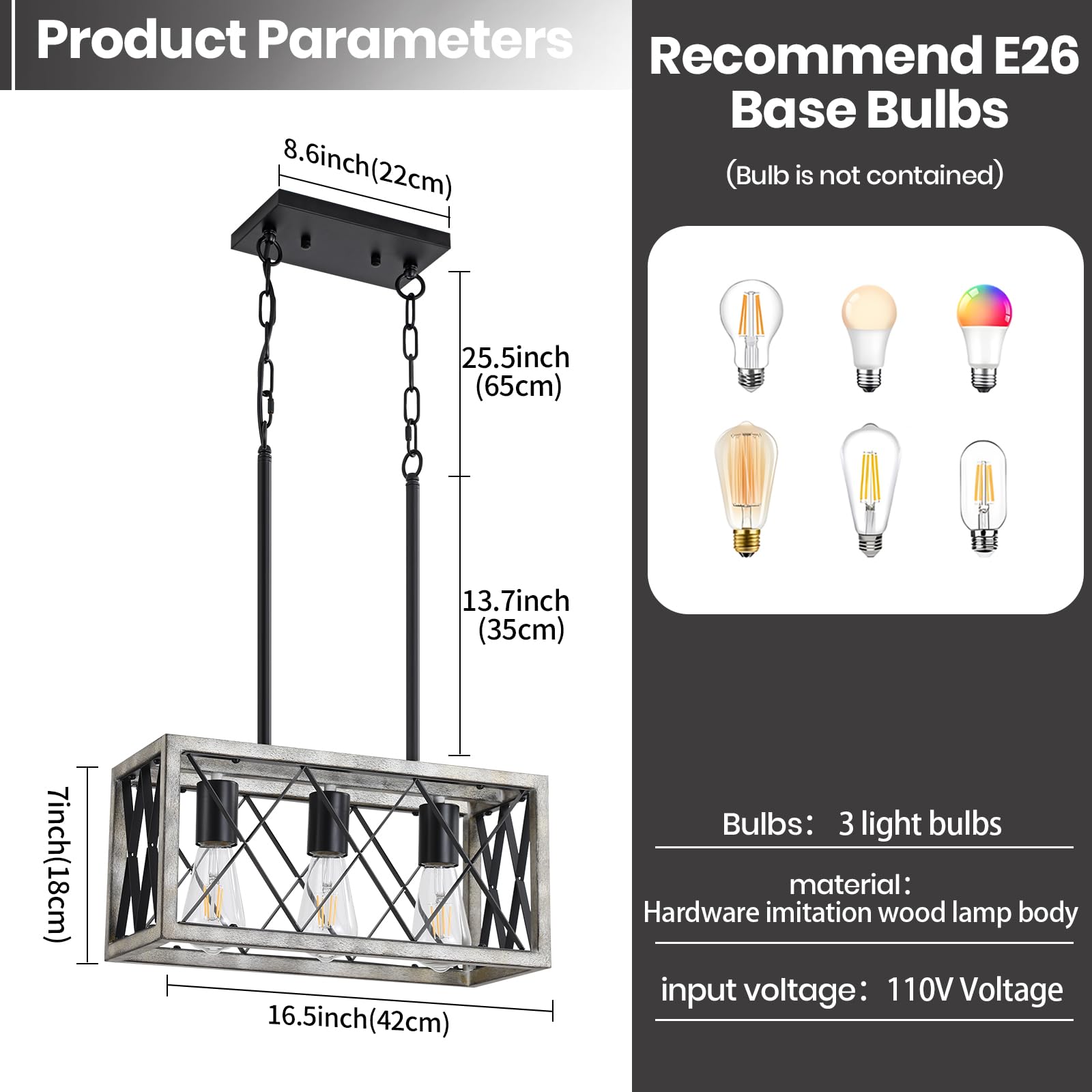 Farmhouse Light Fixtures,3-Light Dining Room Light Fixture,Industrial Metal Kitchen Ceiling Lighting Over Island, Chandelier For