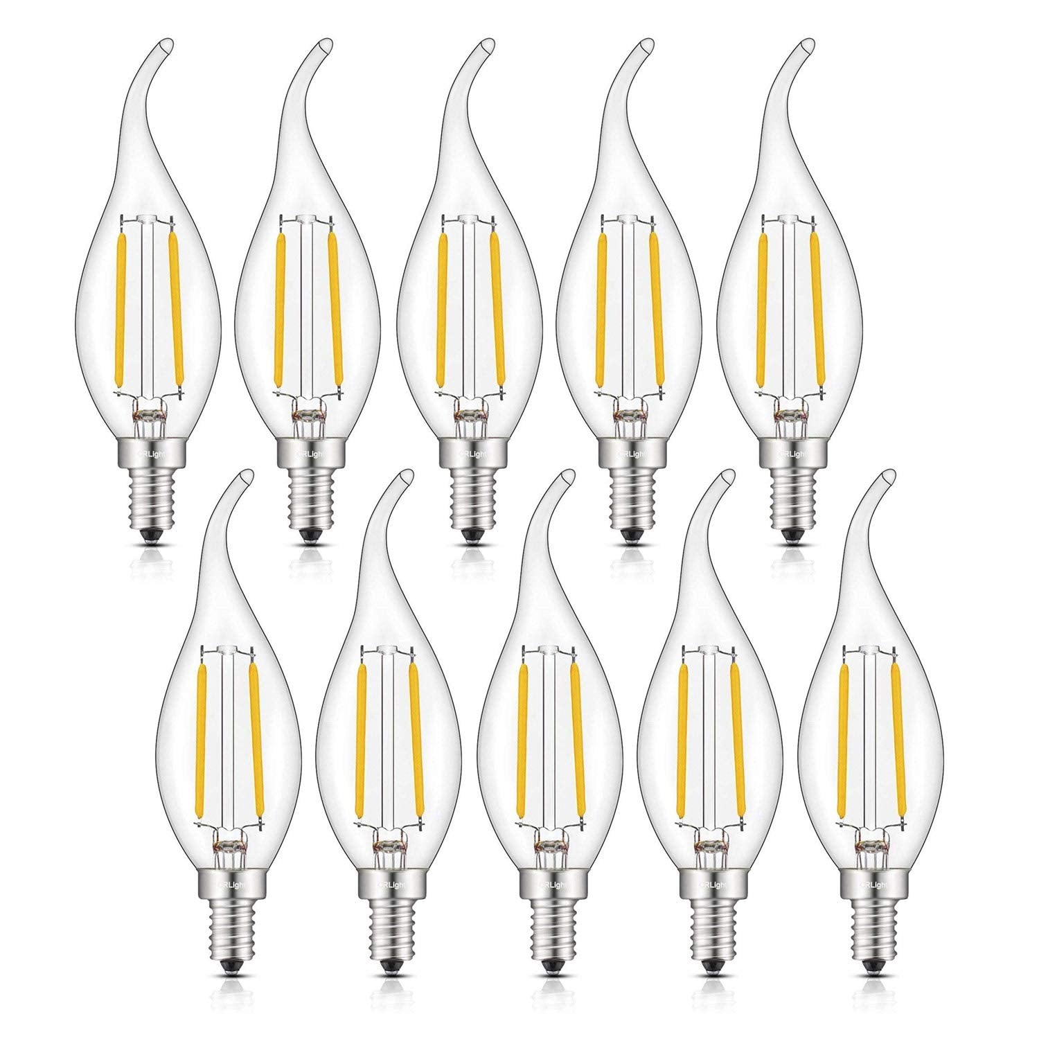 Crlight 2W Dimmable Led Candelabra Bulbs, 2700K Warm White, 10 Pack, E12
