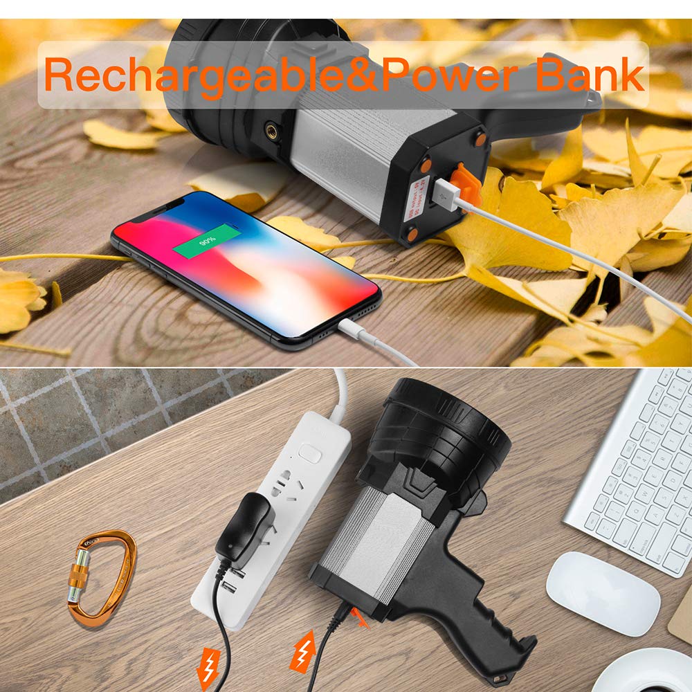 BUYSIGHT Rechargeable Spotlight 120000 Lumens Handheld Flashlight, Aluminium Alloy Silver, Model B743-S