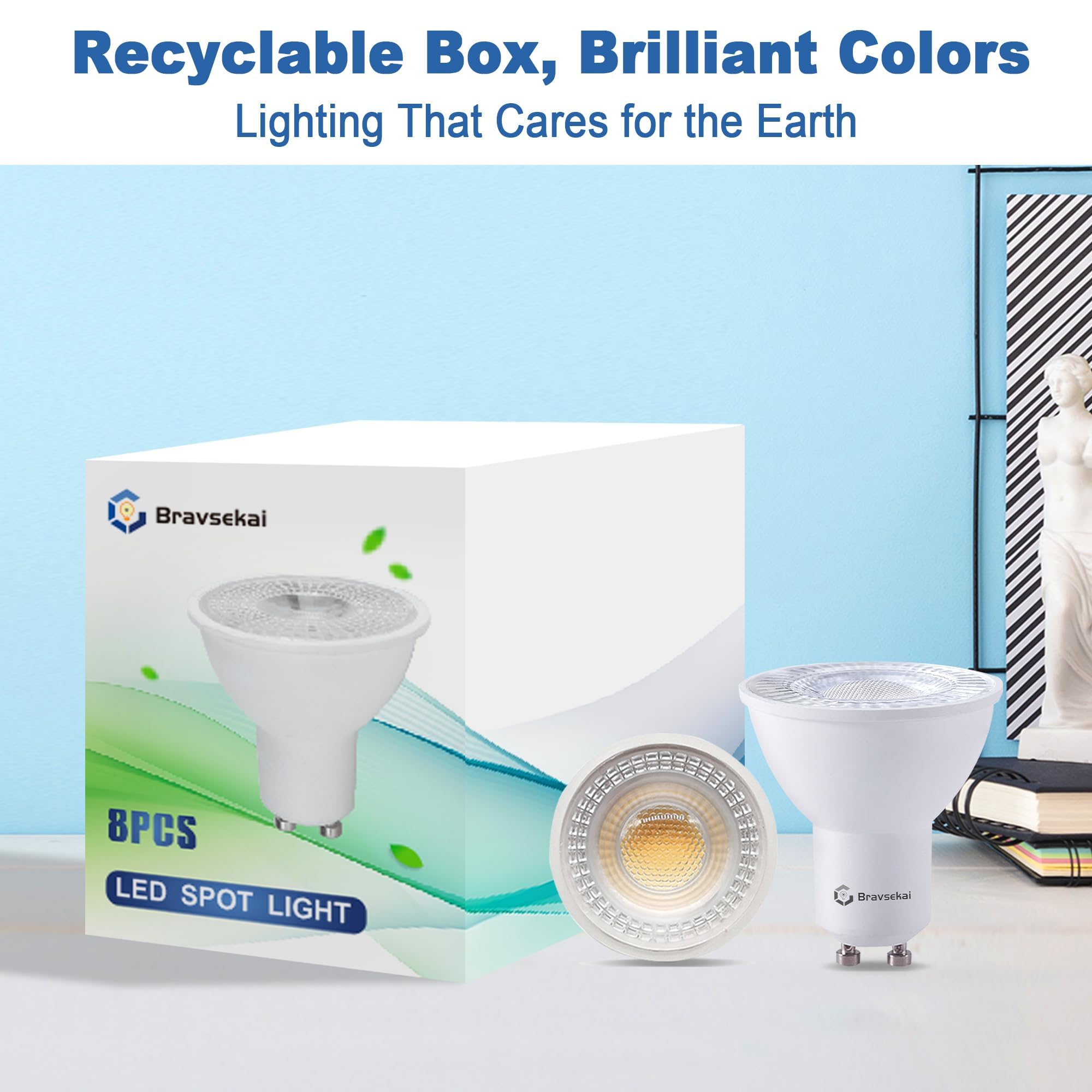 Bravsekai 8-Pack Dimmable Gu10 Led Bulbs, 4000K Natural White, Equivalent To 35W Halogen, 120V Spotlight Bulbs For Shops, Living