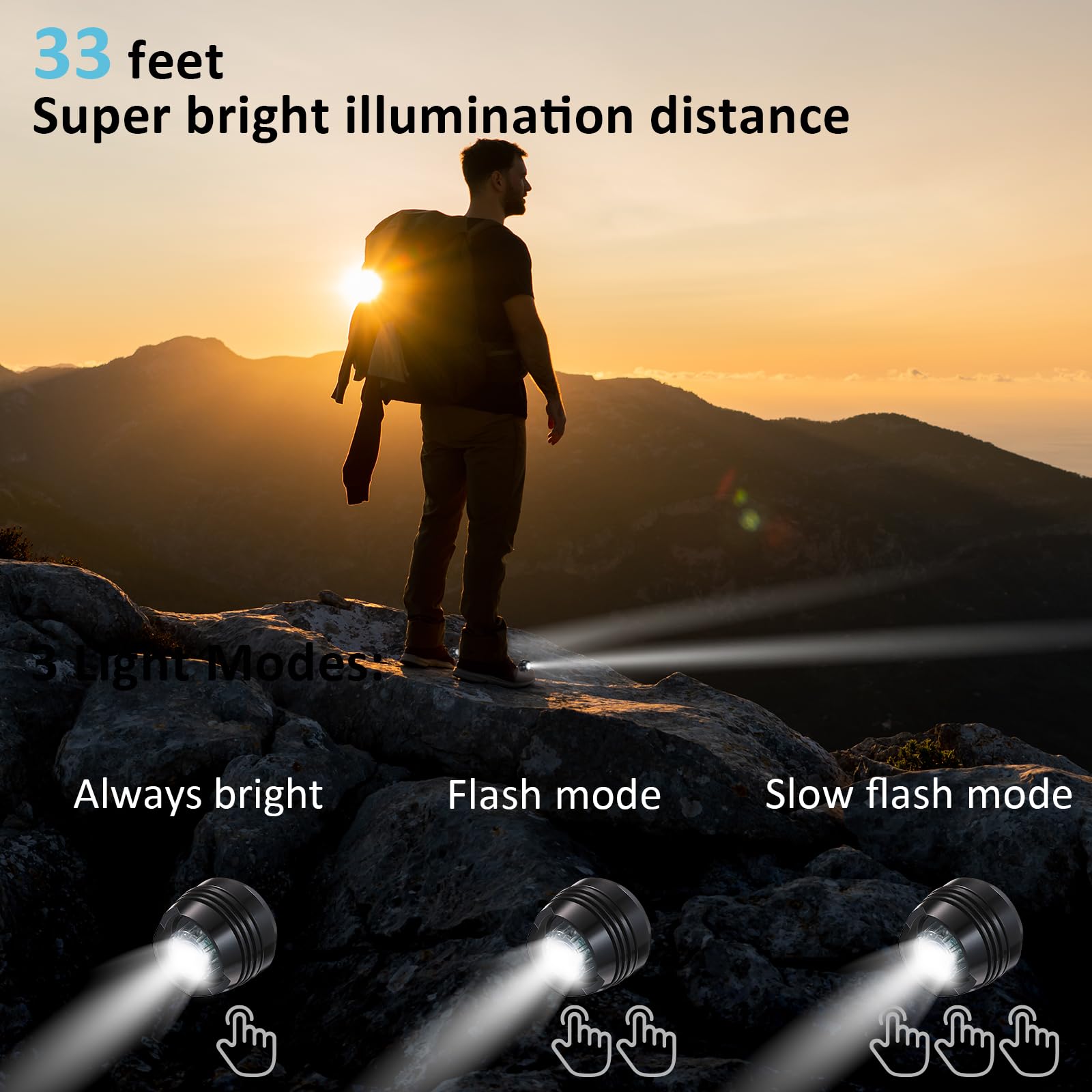 RAHAN Rechargeable Headlights, 2pcs Flashlight Clog Charms, 3 Light Modes, Aluminum, X-Black, Model: headlight for cros-black