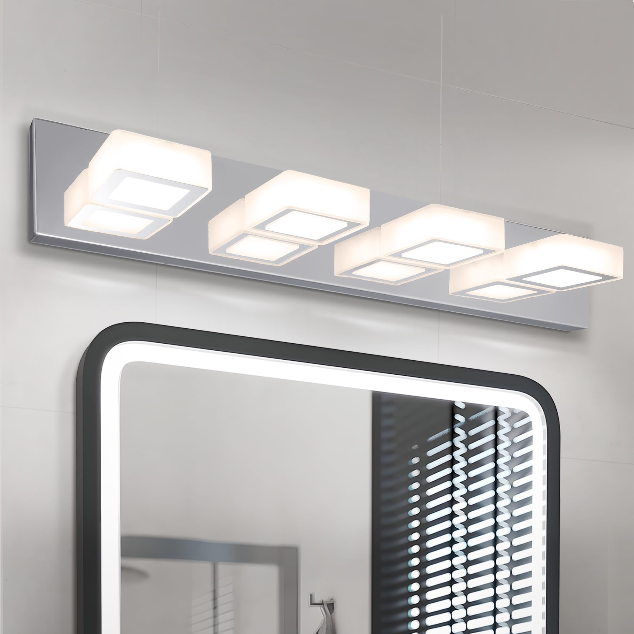 ASD LED Bathroom Vanity Light Fixture | 4-Lights 23W | Dimmable, Rotatable | Chrome | Model A-LVF25M-4D23CH