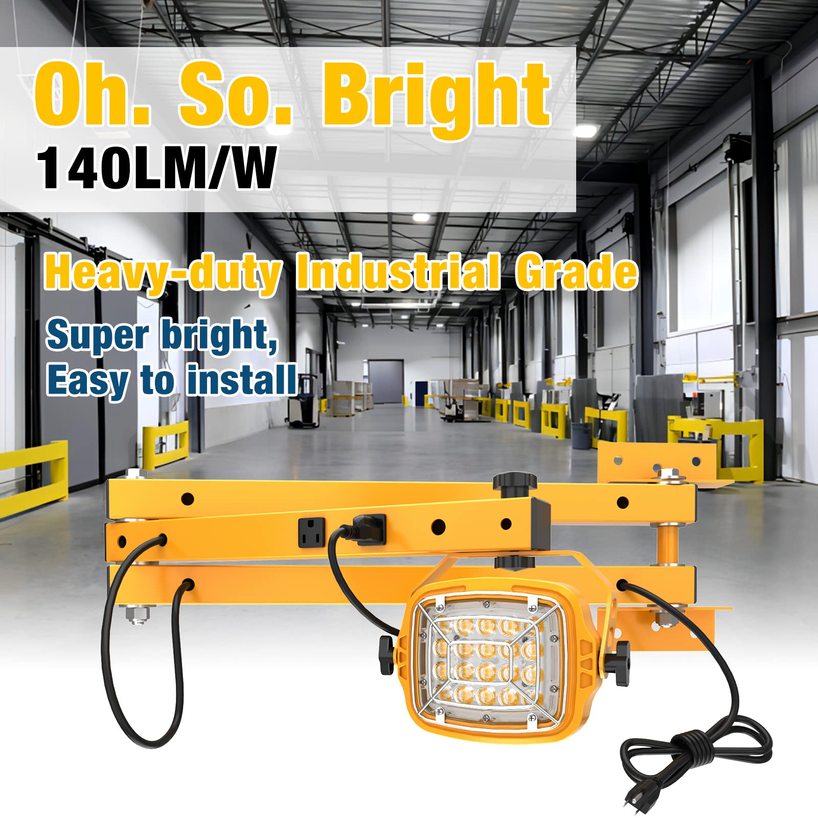 G Gjia 30W Led Loading Dock Light With 40'' Folding Double Arm, Built-In Receptacle 4200 Lumens, 360 Rotatable Lamp Head, Ip65 R