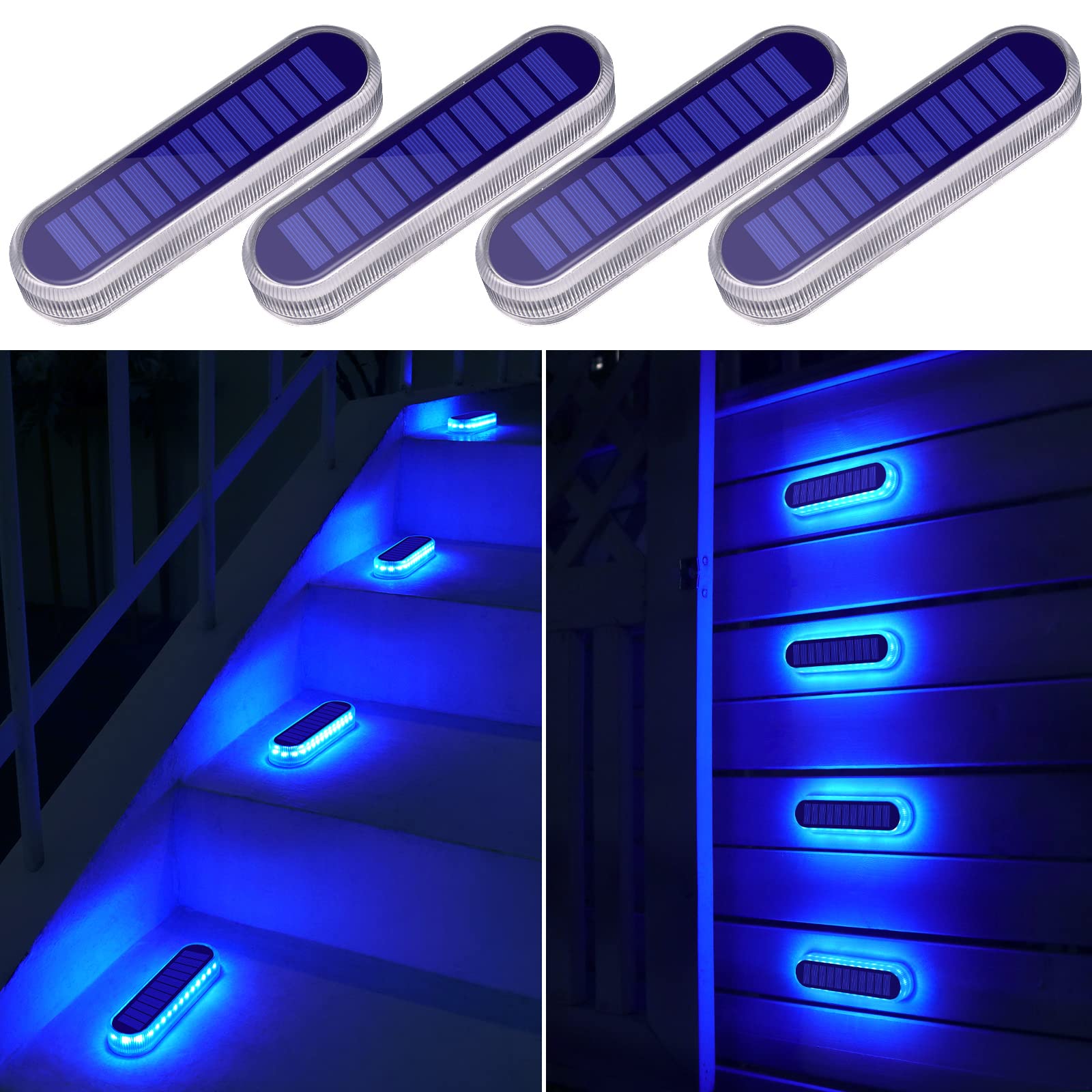 YiLaie Solar Driveway Lights, Waterproof LED, 4 Pack Elongated, Blue Color, Model HO-SQBSL-4, Polycarbonate Material