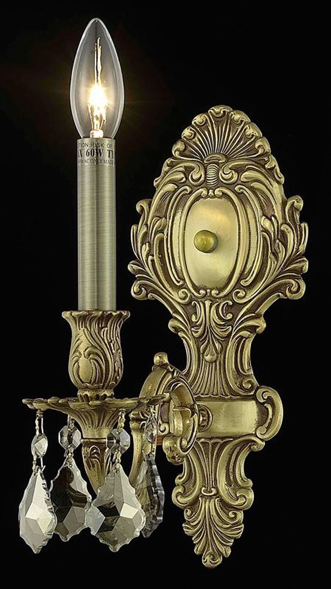 Elegant Lighting 9601W5FG-GT/RC 1-Light Wall Sconce, French Gold Finish, Smoky Golden Teak Crystals, 5-Inch