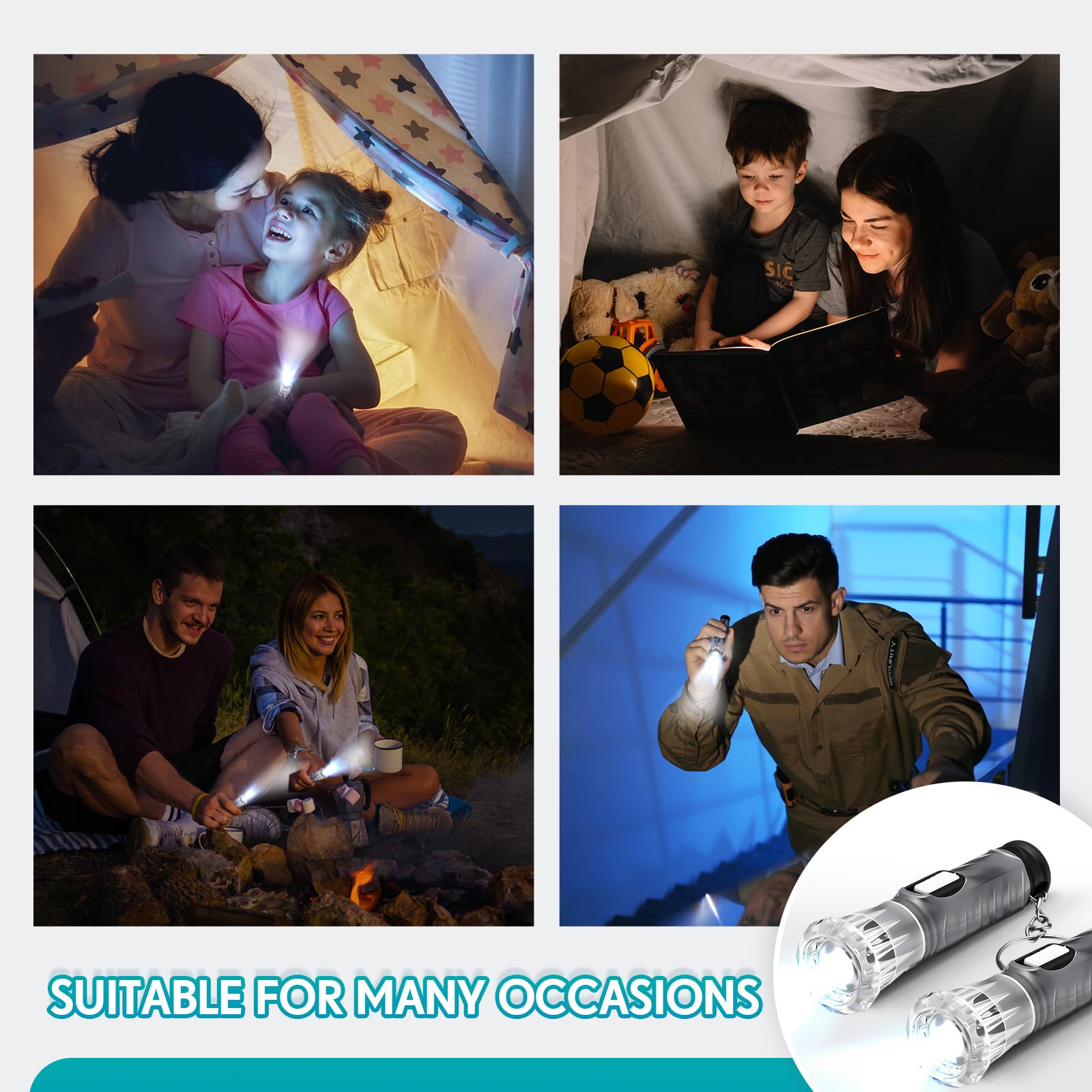 Jexine Mini Flashlight Keychain - 100 Pcs Assorted Colors, LED, Small, Black, Model BW-Jexine-4004, Perfect for Hiking and Parties