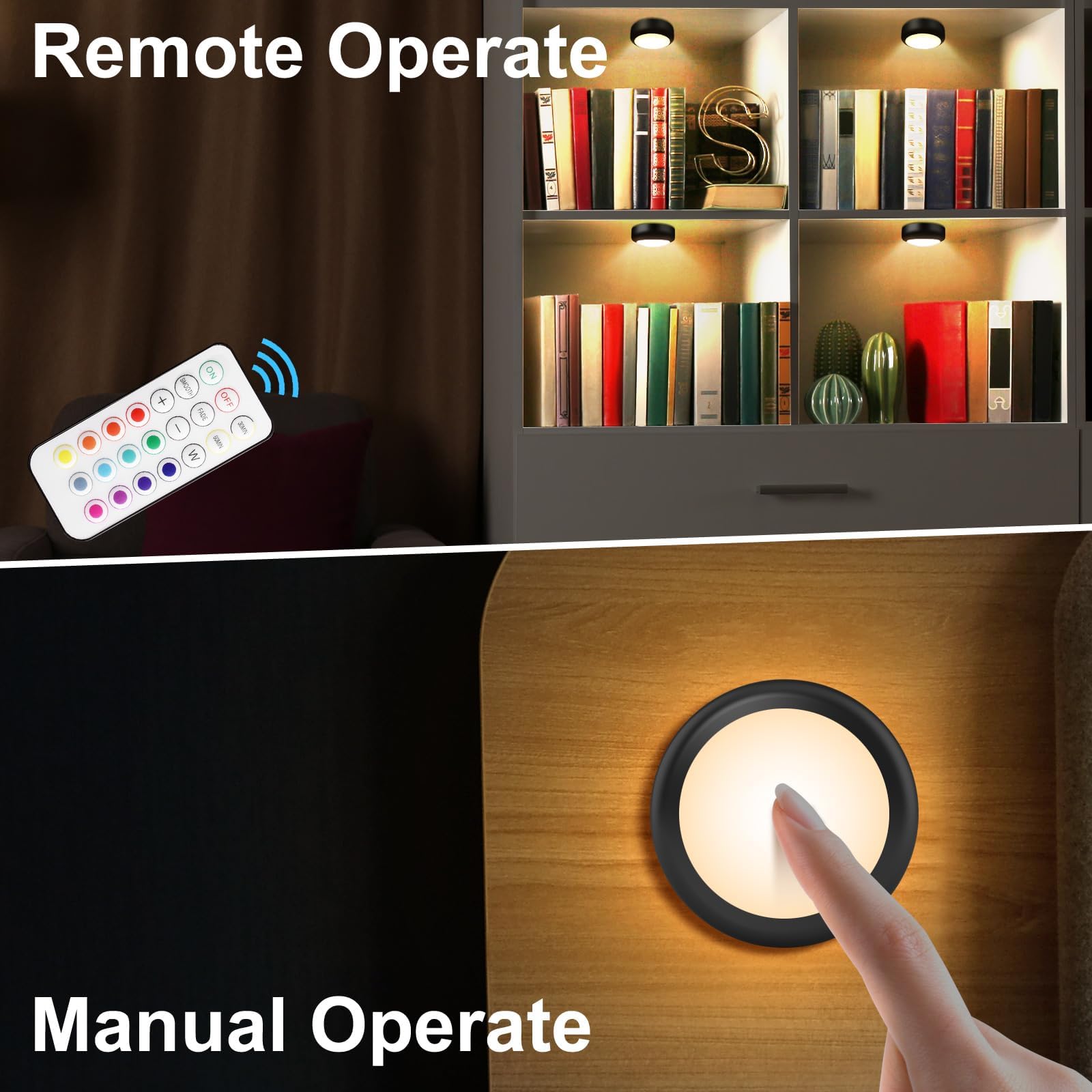 Bls Led Puck Lights With Remote Control, 13 Color Changing Under Cabinet Lights Wireless, Push Lights Battery Operated Night Lig
