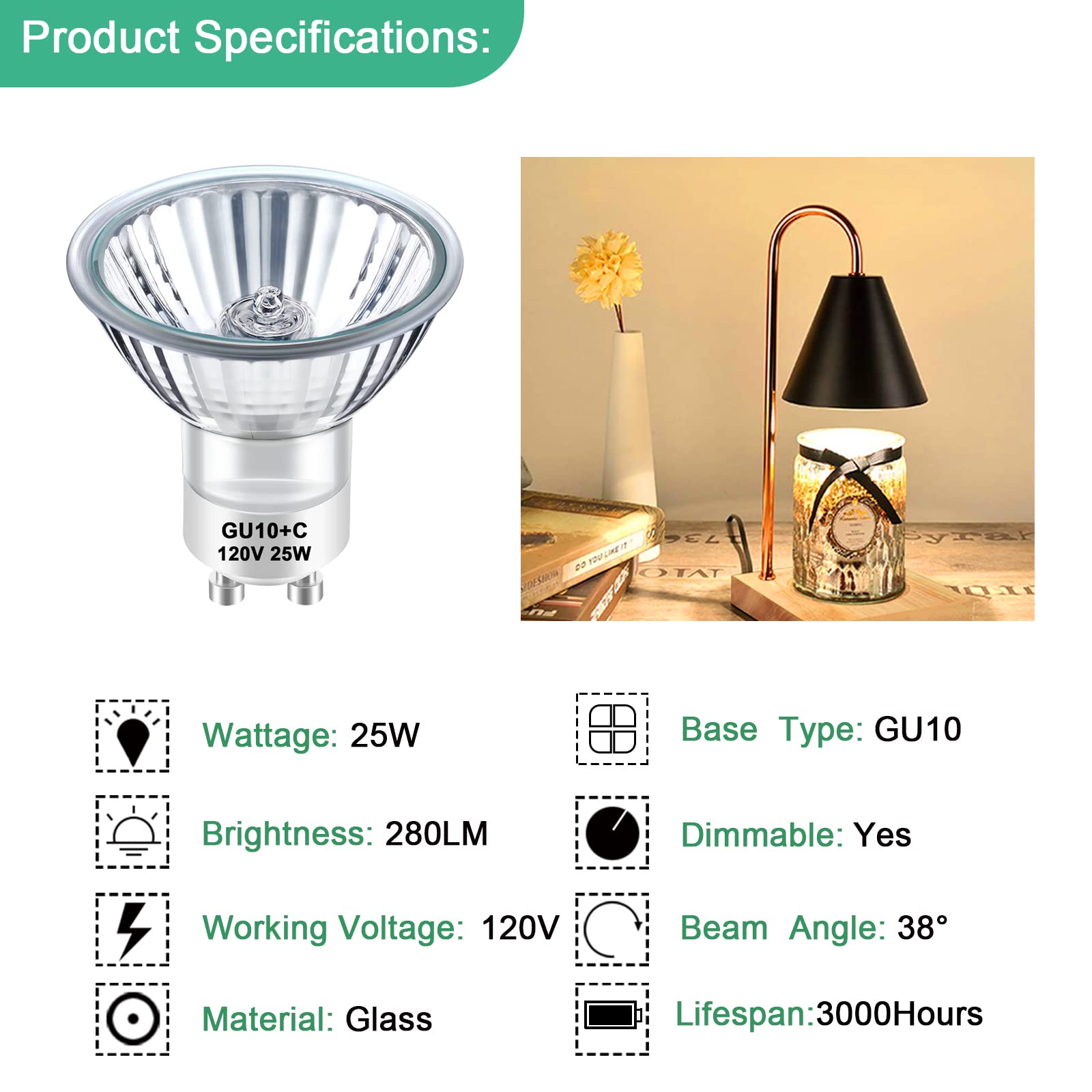 TAIYALOO GU10 Halogen Bulb 25W Dimmable Warm White Pack of 4, Glass, Model GU10-HB-25W-4p