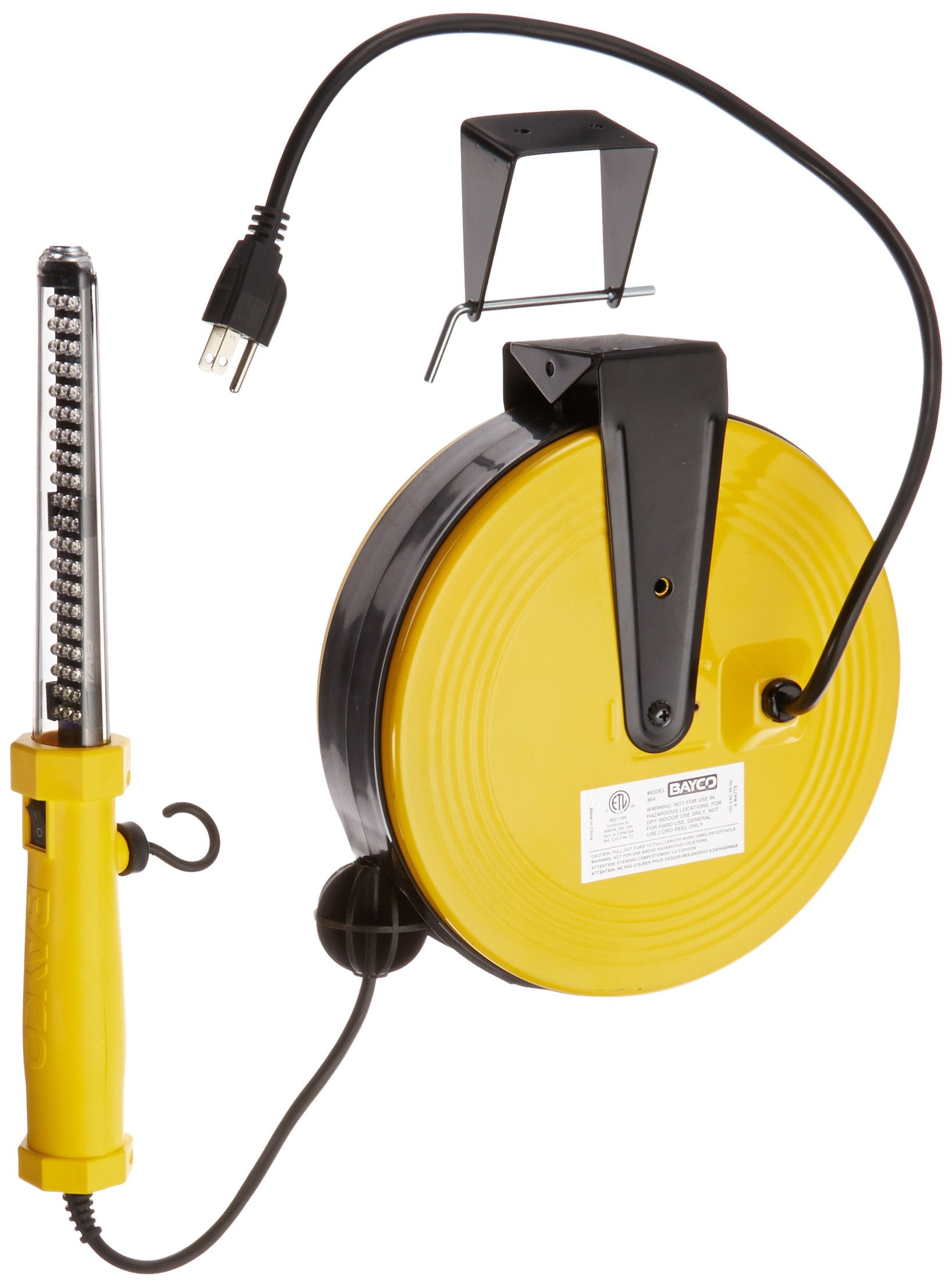 BAYCO SL-864 LED Work Light on Metal Reel, 50 Foot Cord, Large Size, Yellow, Polymer Material