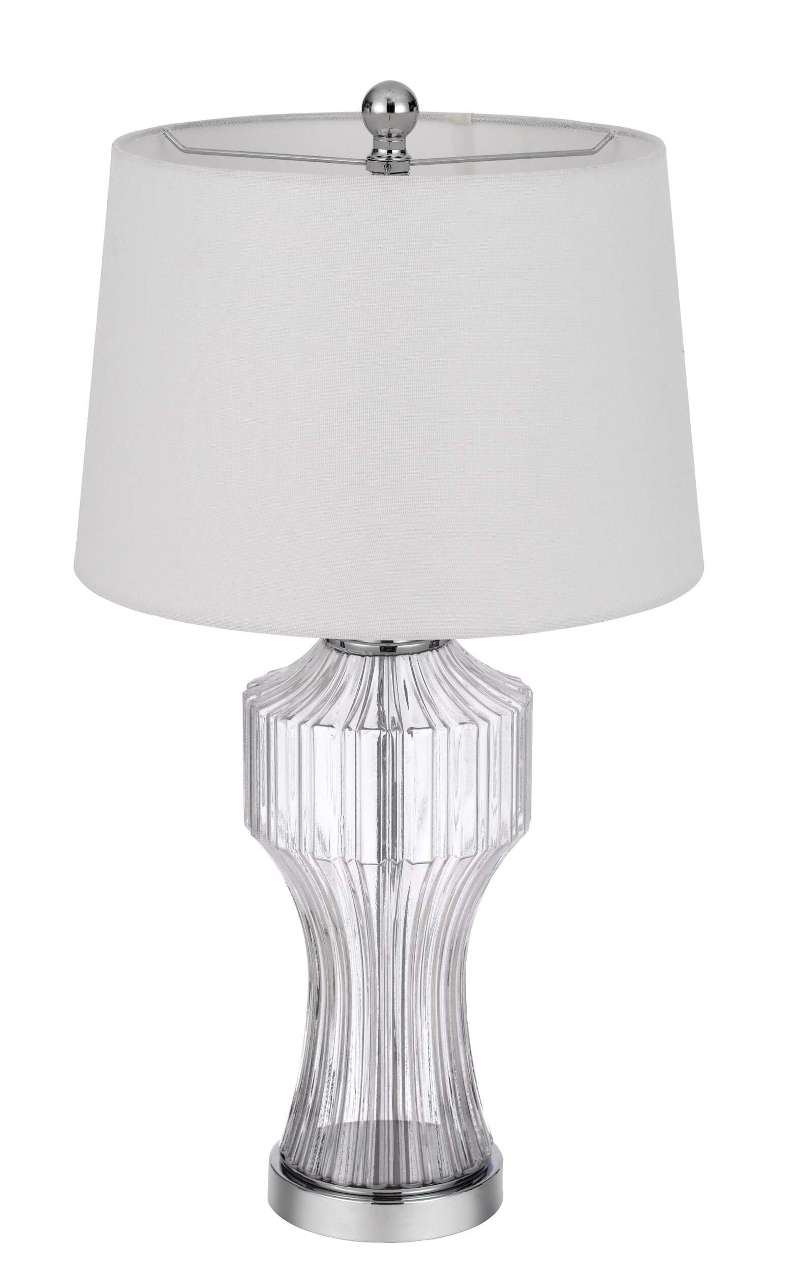 Homeroots Clear Glass Table Lamp, 26 In. With White Empire Shade, Model 524745