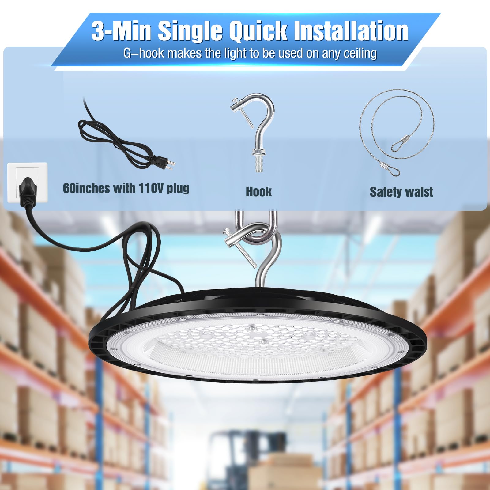 Yanycn 20 Pack 240W Ufo Led High Bay Lights 120Vac Ip66 Waterproof 40000Lm 5000K Daylight  1050W Mh/Hps With Plug Commercial Bay Lighting For Barn Gym Factory Warehouse Shop Workshop Gym