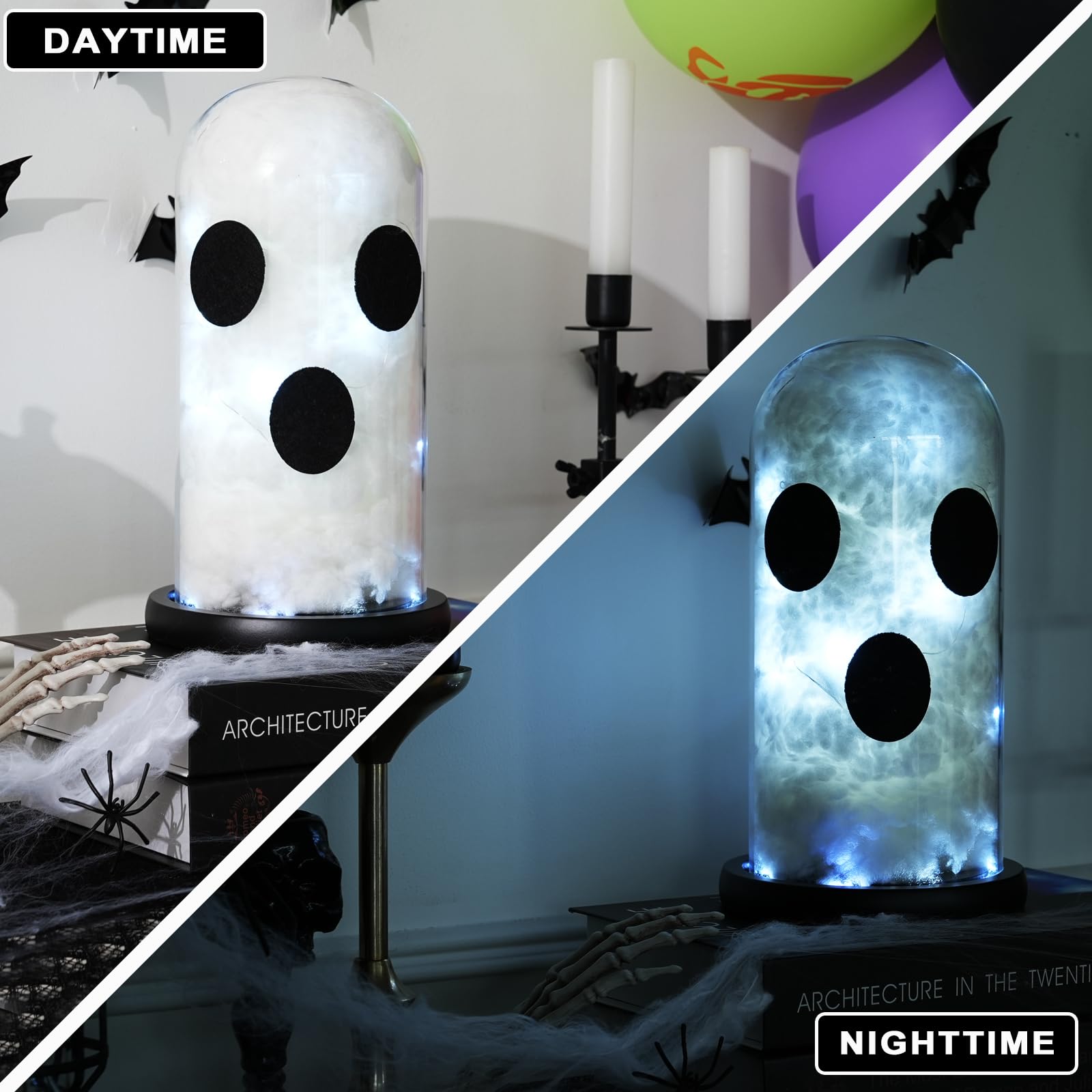 Ghost Halloween Decor, Light Up Ghost Decor in Glass Dome Cloche, Adopt a Ghost for Halloween Decorations Indoor, Ghost Kits Hal
