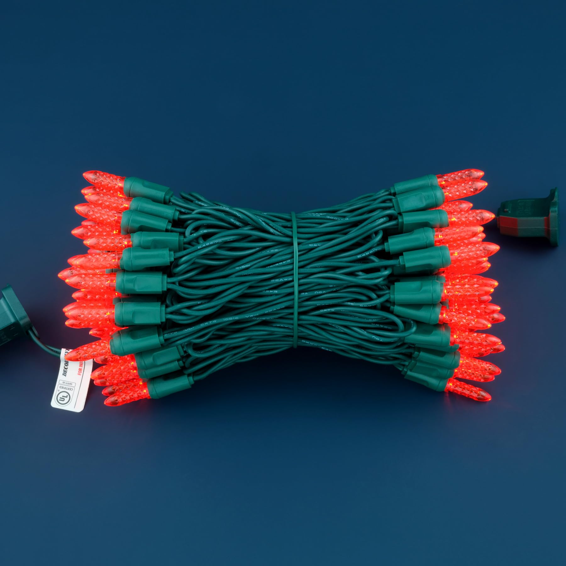 SWEET SHINE LED Christmas Lights, 33 ft Green Cord, Waterproof, M6 Model, Red Faceted One-Piece