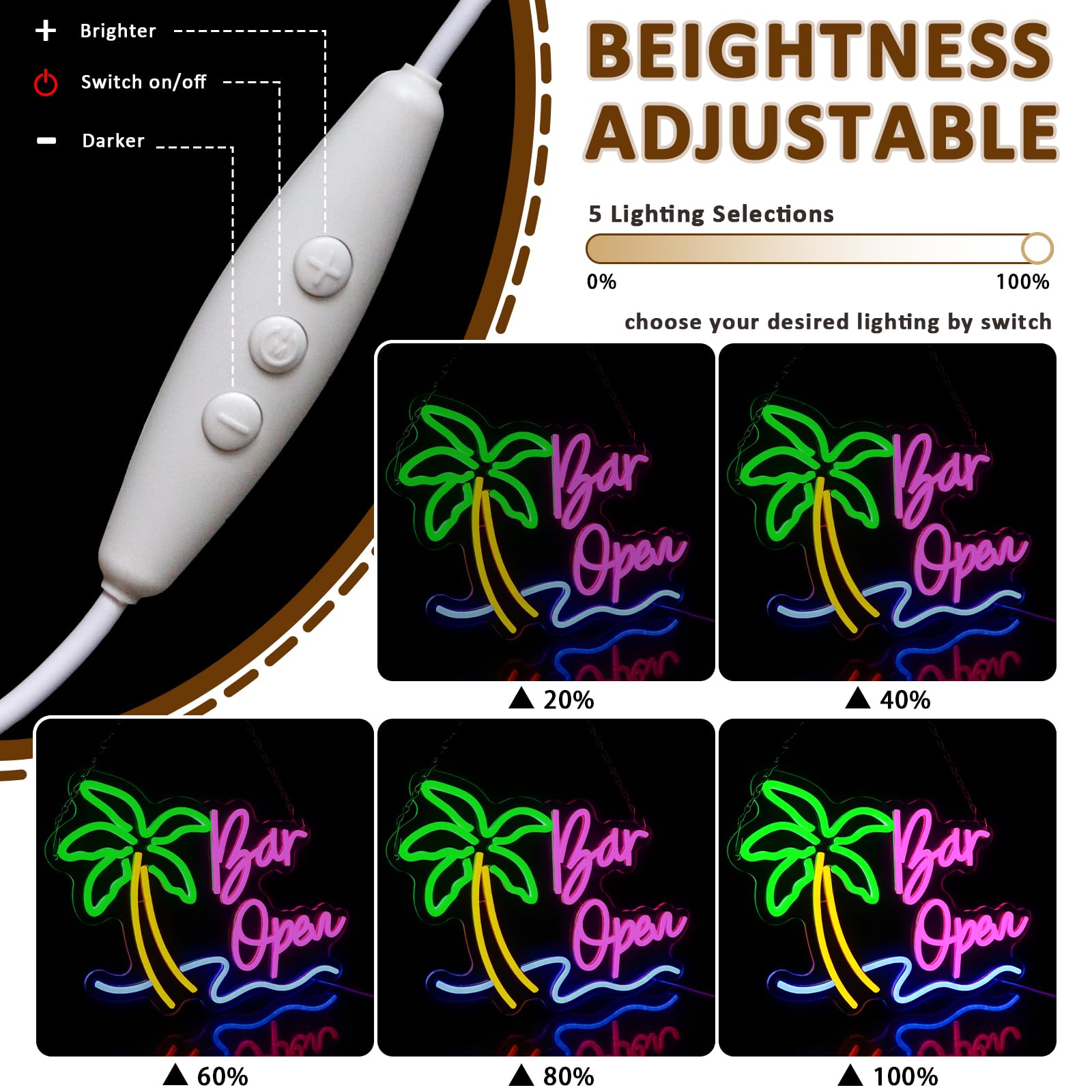 PMCVYH Neon Open Sign for Business, USB Dimmable, 15.75 x 12.2 inches, Multi-colored, Model SYL-Bar open