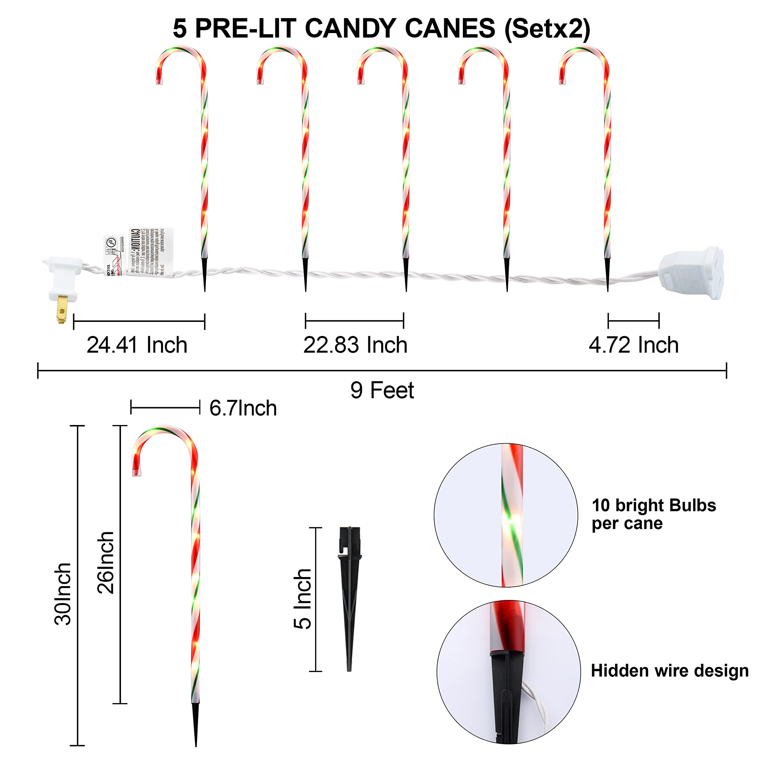 Christmas Candy Cane Pathway Lights, Christmas Candy Cane Lights Decoration, 26Inch (10Pcs, Red And Green)