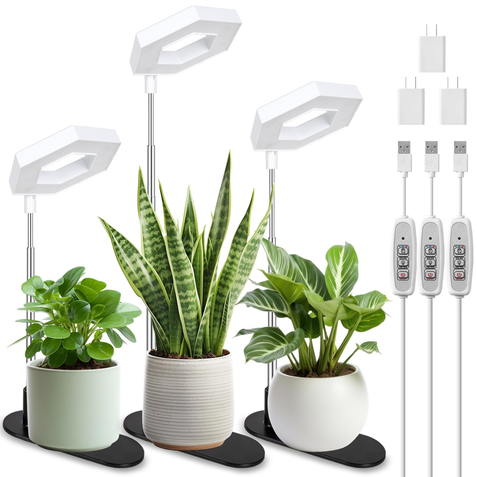 Foxgarden® Plant Light, 126Leds Grow Light For Indoor Plants, Full Spectrum Desk Growing Lamp With Detachable Base, Height Adjustable 7.8&quot;-26&quot; With Auto Timer 4H/8H/12H, 4 Dimmable Brightness, 3 Pack