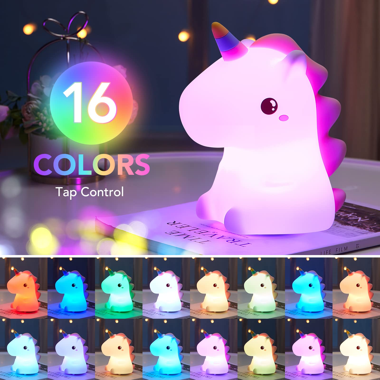 Mubarek Cute Lamps,?16 Colors? Unicorn Bedroom Decor For Girls,Tap 2 Lightness Baby Night Light,Last 10H Portable Night Light,Soft & Safe Nursery Night Light,Unicorn Night Light For Girls Night Light
