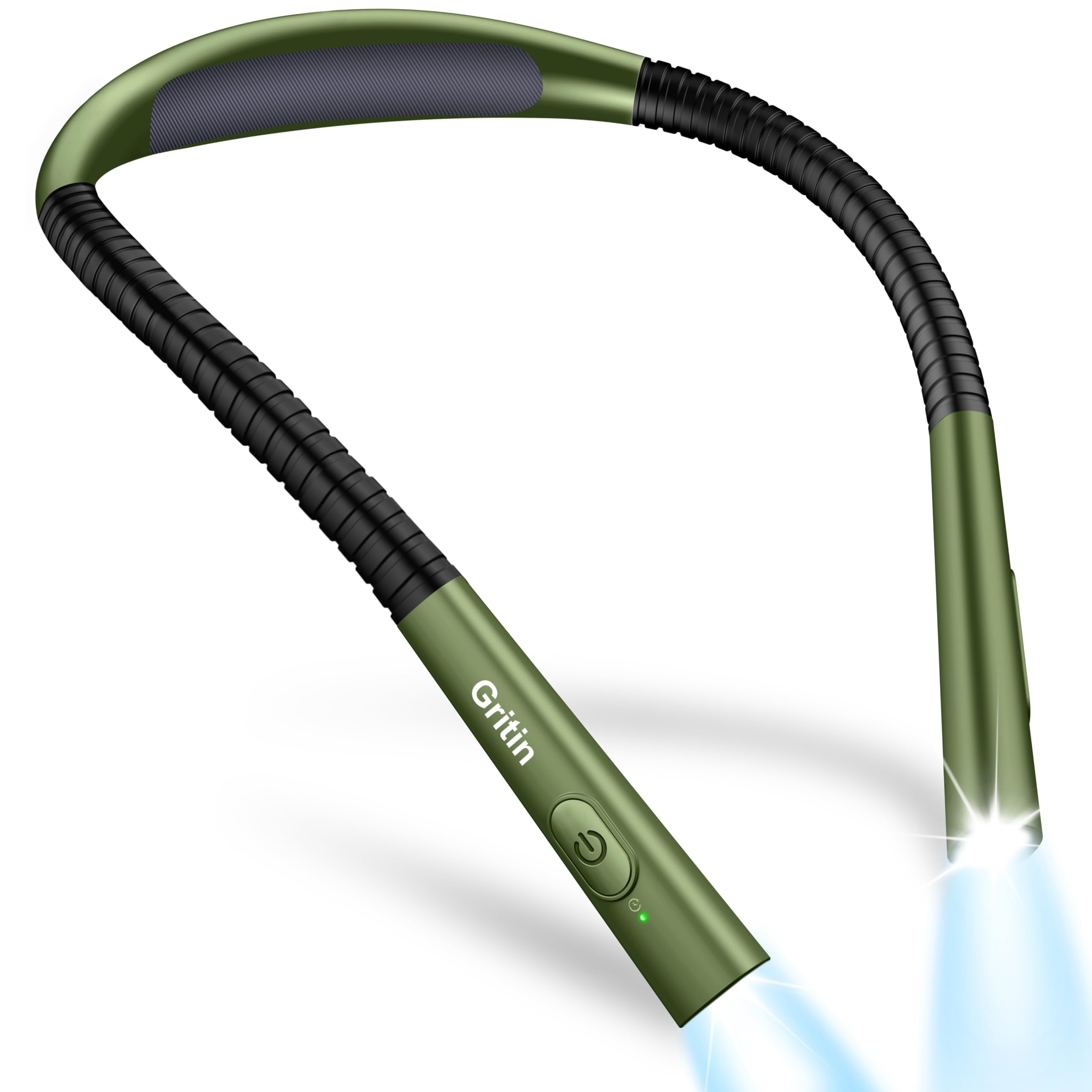 Gritin Book Light  Eye Caring 4-Color & 5-Brightness Neck Light Reading Light- Stepless Dimming 30-min Timer 80+ Hrs Runtime Bendable Round Neck Design  Lightweight for Reading-Deep Green