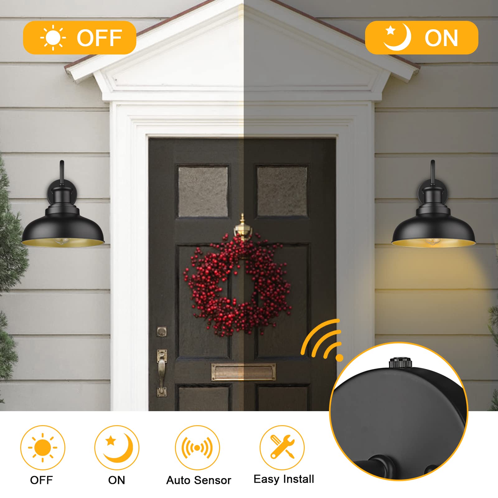 Diyel Dusk To Dawn Outdoor Gooseneck Barn Light, Farmhouse Outdoor Wall Sconce, Rustic Exterior Wall Mount Light, Vintage Outsid