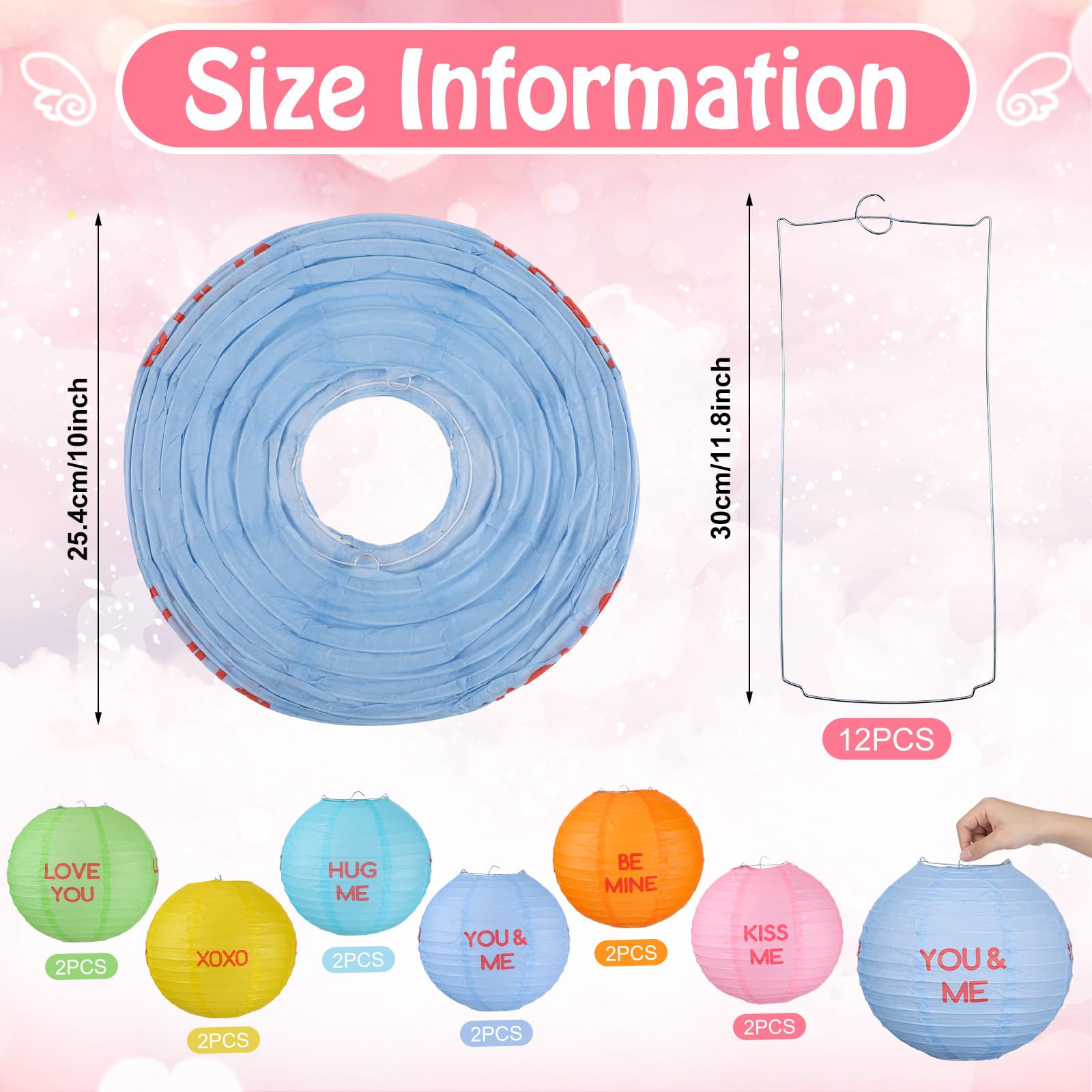 Retisee 12 Pcs 10 Inch Wedding Hanging Paper Lanterns Decor Heart Conversation Paper Lanterns Xoxo Lanterns Colorful Hearts Roun