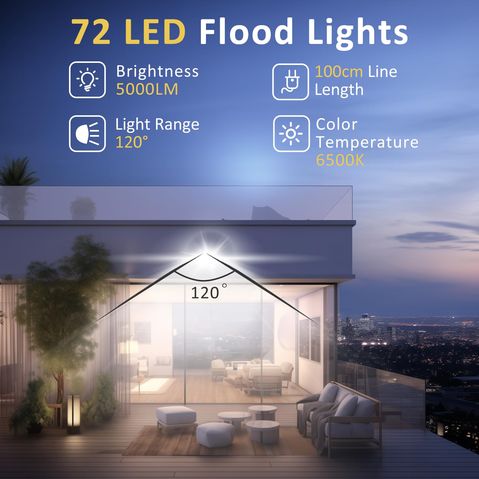 ZHPINGMX 50W LED Flood Light - 5000LM Super Bright, 6500K Daylight White, IP66 Waterproof, Black, 1Pack