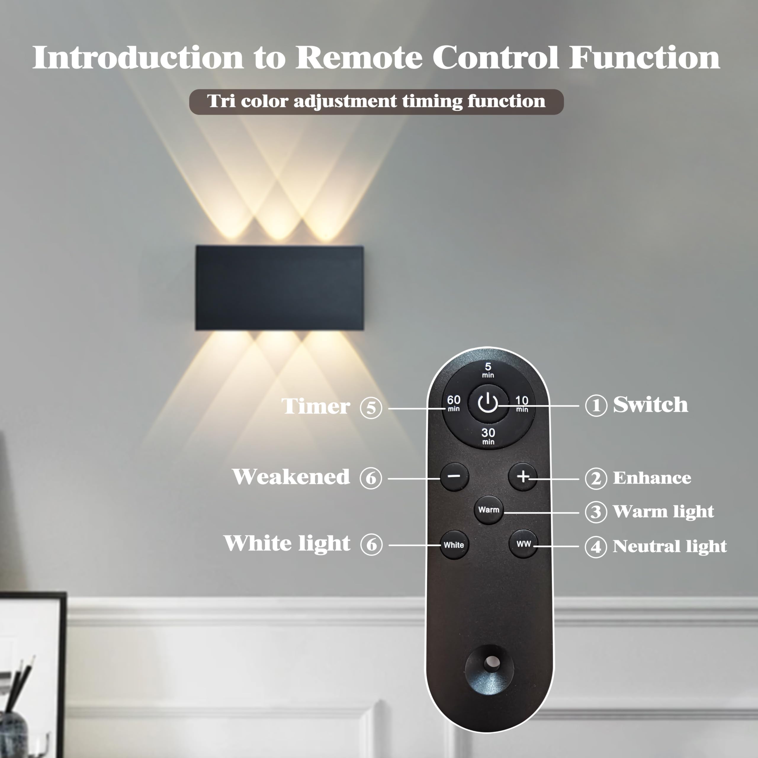 Shelprojsu LED Cordless Wall Sconce Set of 2, Rechargeable, Dimmable, Remote Control, Black, 5200mAh Battery, Model WA807