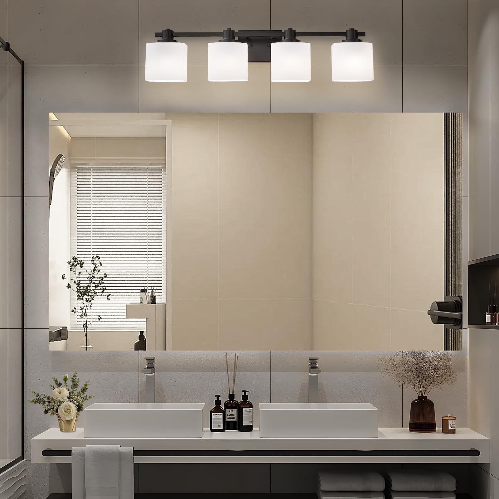 Nedyzog 32 Inch Matte Black Bathroom Light Fixtures Over Mirror 4 Light Bathroom Vanity Light Milk Glass Makeup Shower Lamp Small Farmhouse Wall Sconce Modern Desk Vintage Rustic Bath Sink Lighting