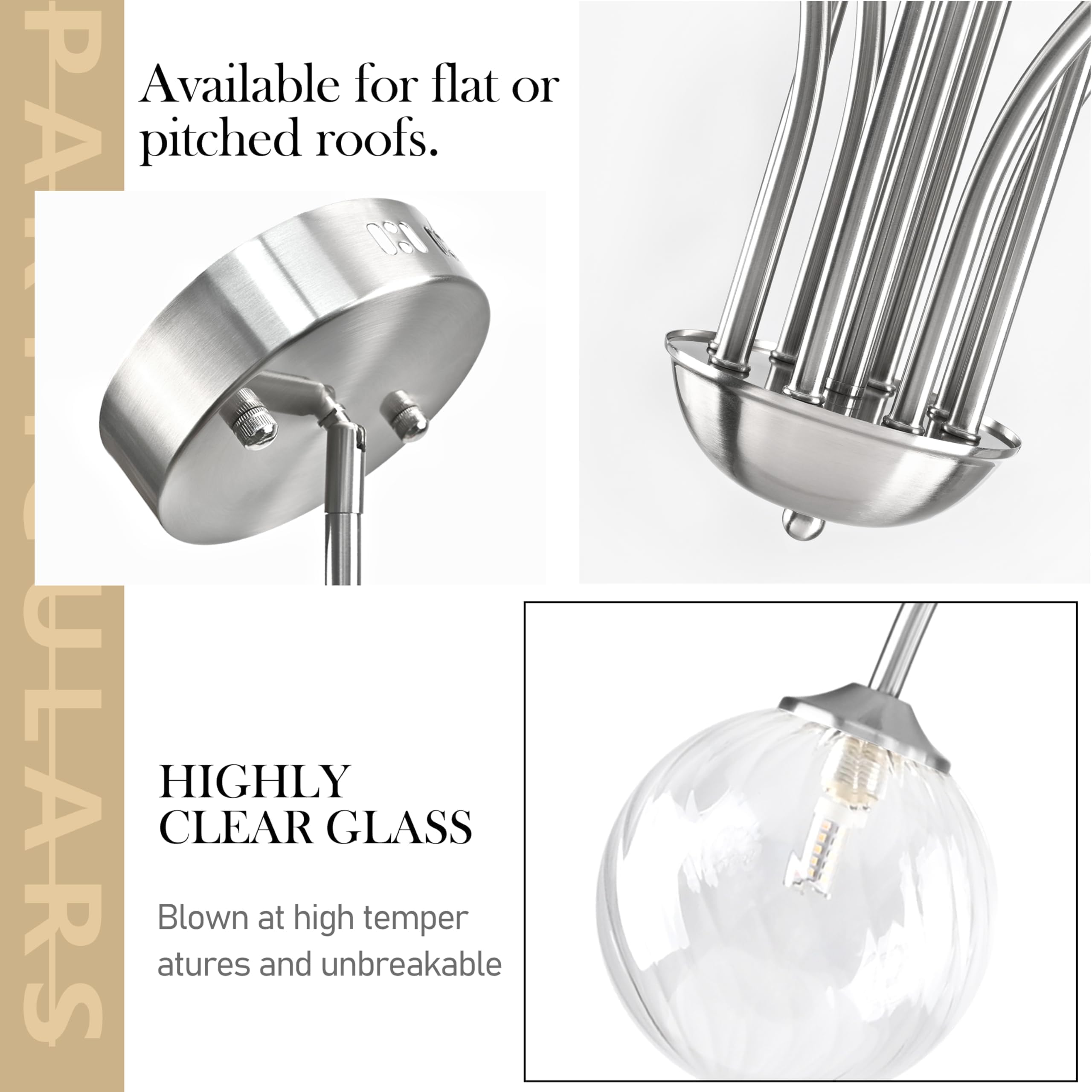 Bagood Nickel Sputnik Chandelier 8-Light Globe Pendant Light 38.5    Modern Sputnik Chandelier With Clear Glass Globe Shade Dimm