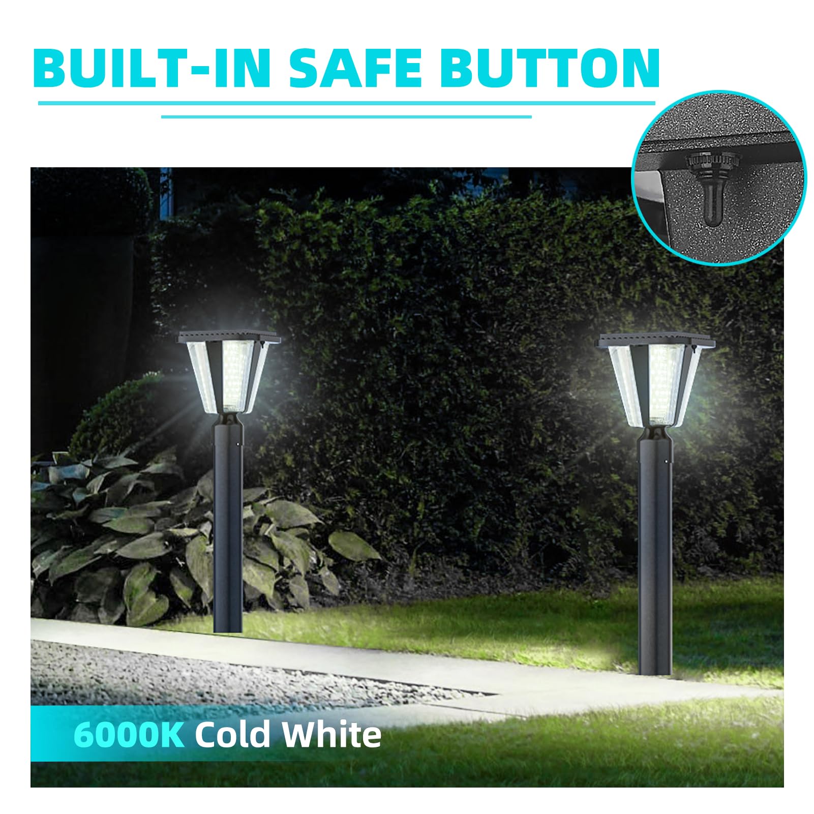 Lovus Solar Post Lights, 400LM Dusk to Dawn LED, 6000K Cold White, IP65 Waterproof, 2 Pack, Model SF-001 6000k-2