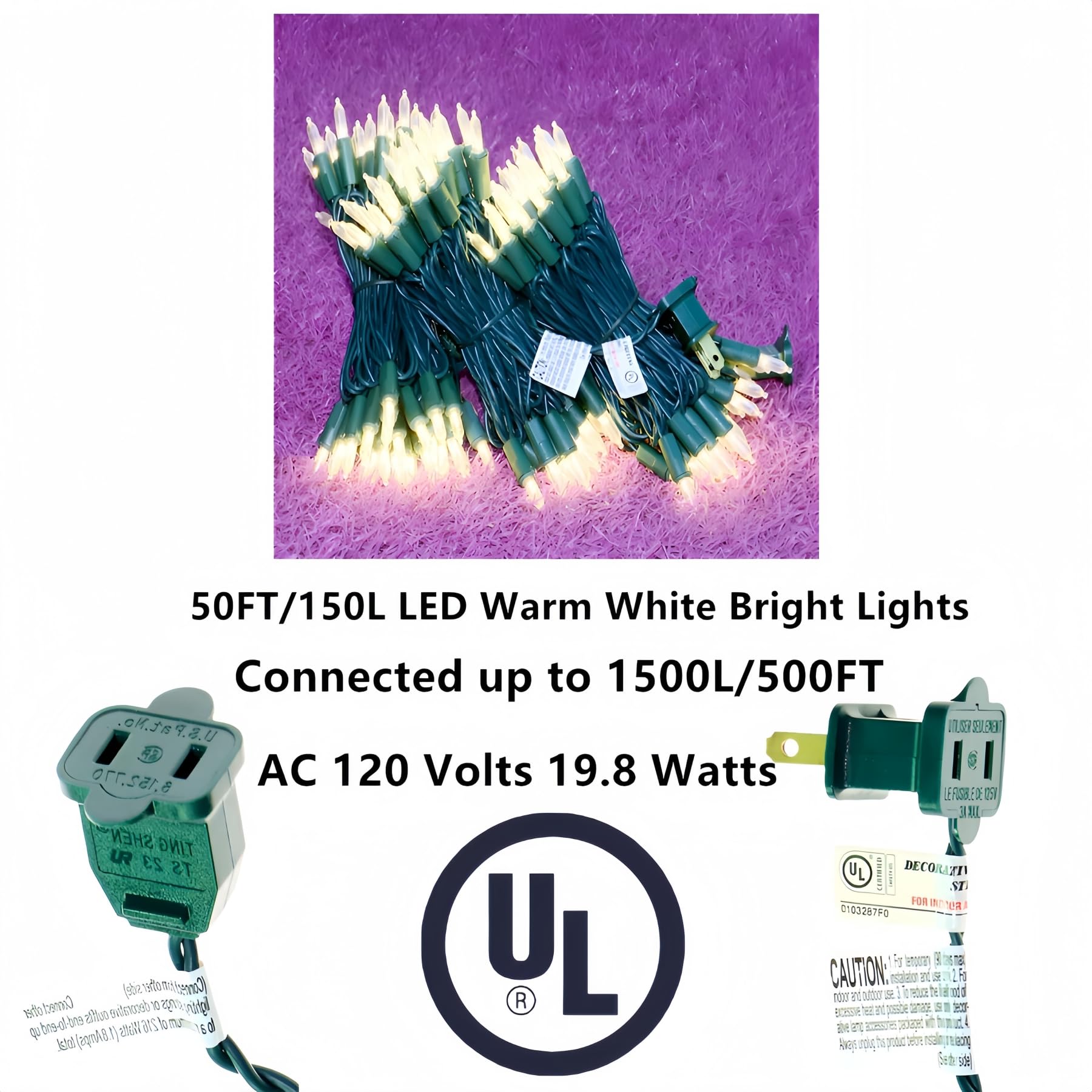 LUCKY SHINE 150 LED Warm White Christmas Lights, UL Certified 50 FT Green Wire String Lights, for Indoor and Outdoor Party, Gard