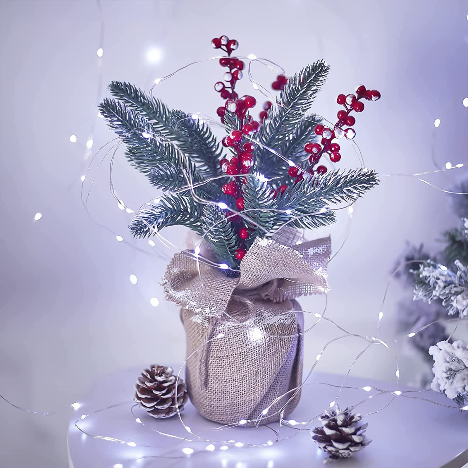 Yisiten 6 Pack LED Fairy Lights, 13FT 40LED Waterproof Silver Wire Twinkle Lights, Battery Operated, White for Decorations