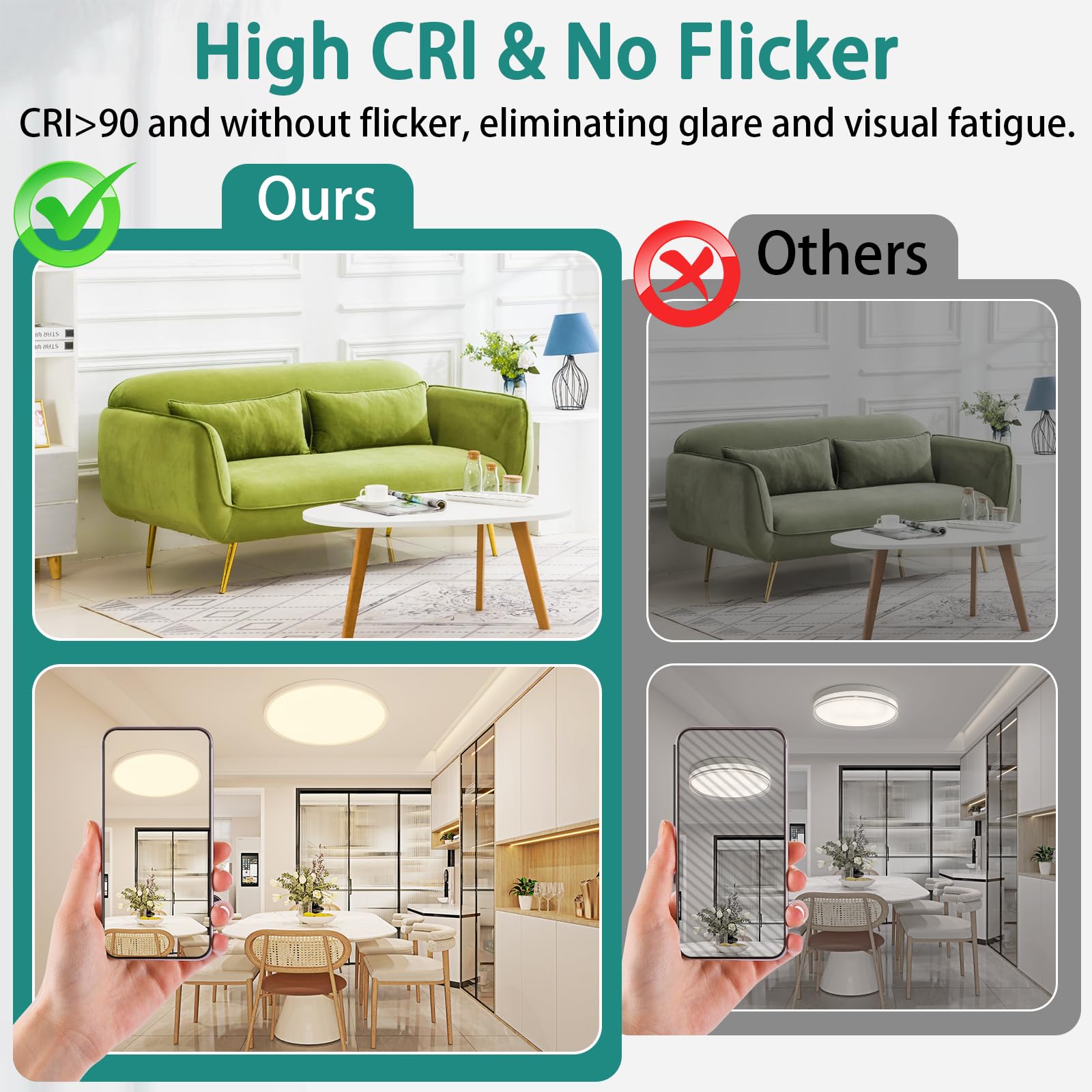 12Inch Led Ceiling Lights Flush Mount, Dimmable 3000K 4500K 6000K Cct, Low Profile Surface Mount Light Fixtures, 24W Thin Flat L