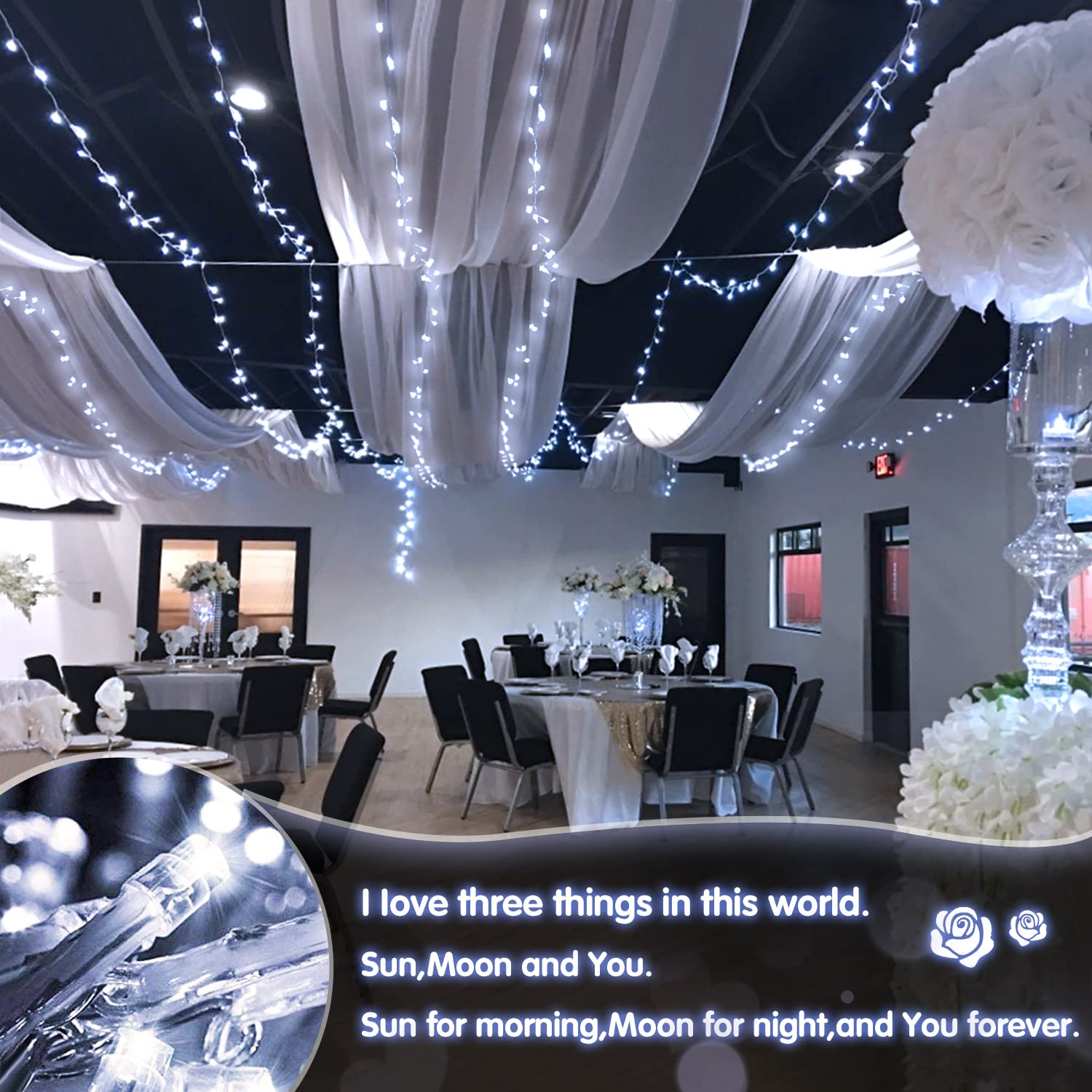 JMEXSUSS Christmas String Lights, 100 LED, 33ft, Battery Operated, 8 Modes, Waterproof, Cool White, Model b731a66a-f7cd-456f