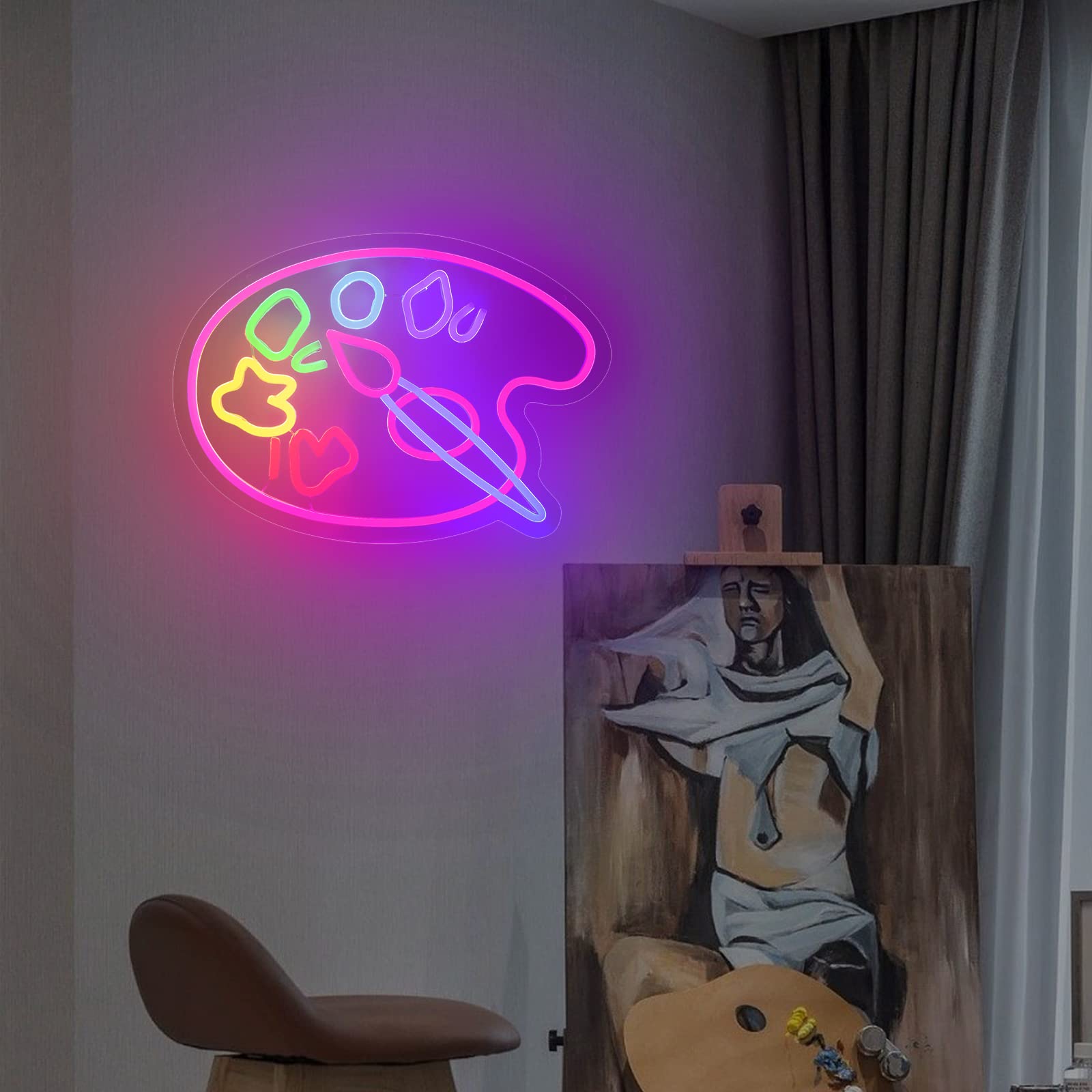 Moodlion Neon Sign - discomfort-reducingt Palette Wall Decor LED Light, 15.8*11.5 IN, Pink, Model JMNH00031-discomfort-reducingT, Aesthetic Room Accessories