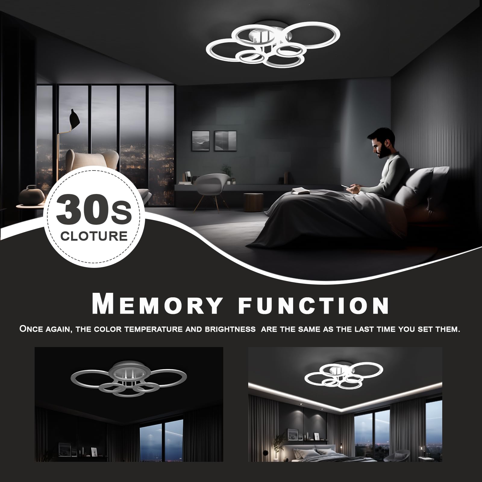 OUQI Modern LED Ceiling Light, 72W 6400LM, Dimmable 2800K-7000K, 31.5" Flush Mount Chandelier, White, 6