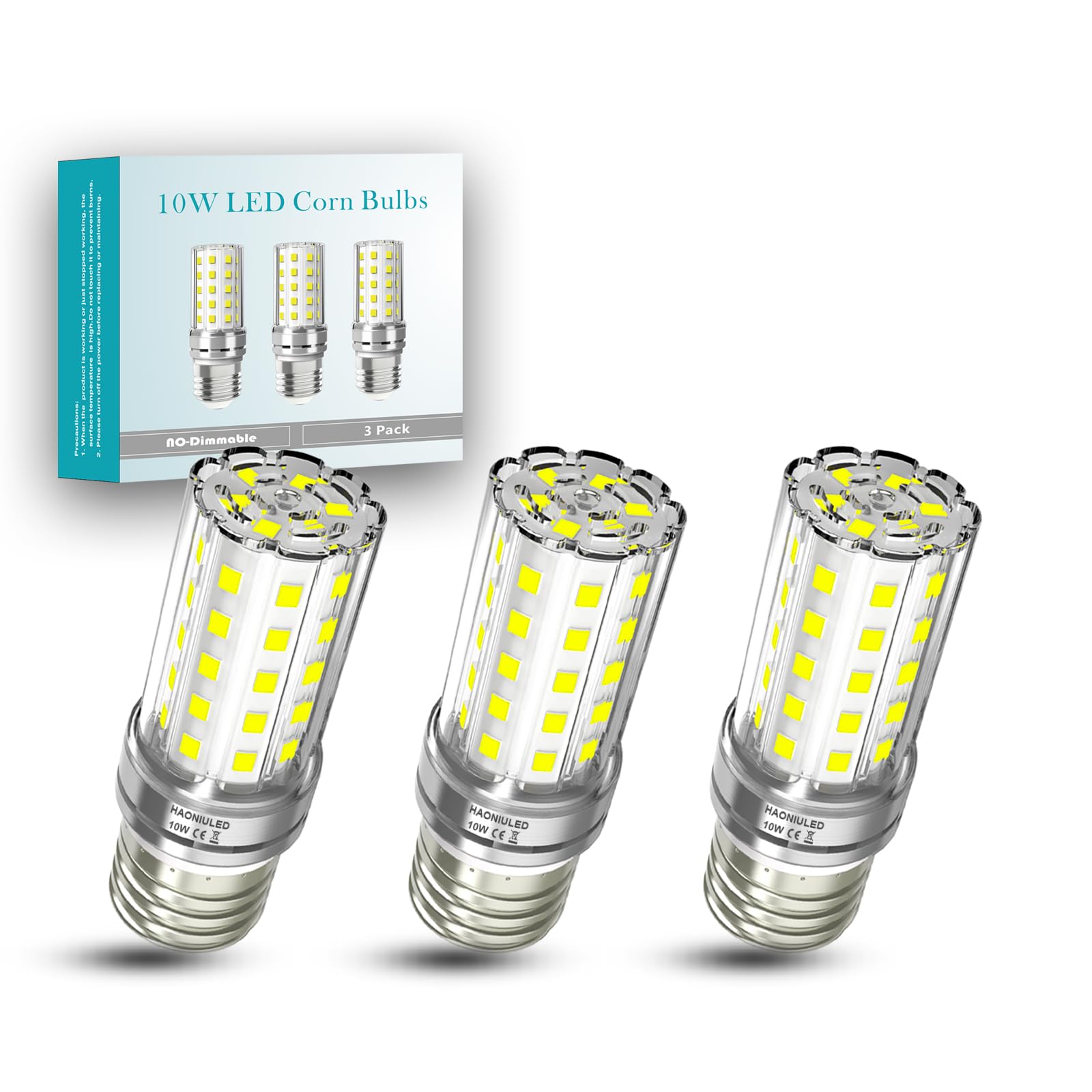 Haoniuled Led Light Bulb, 10W (100W Equivalent), 5000K (Daylight), E26/E27 Medium Base,1100 Lumens, Non-Dimmable 3-Pack