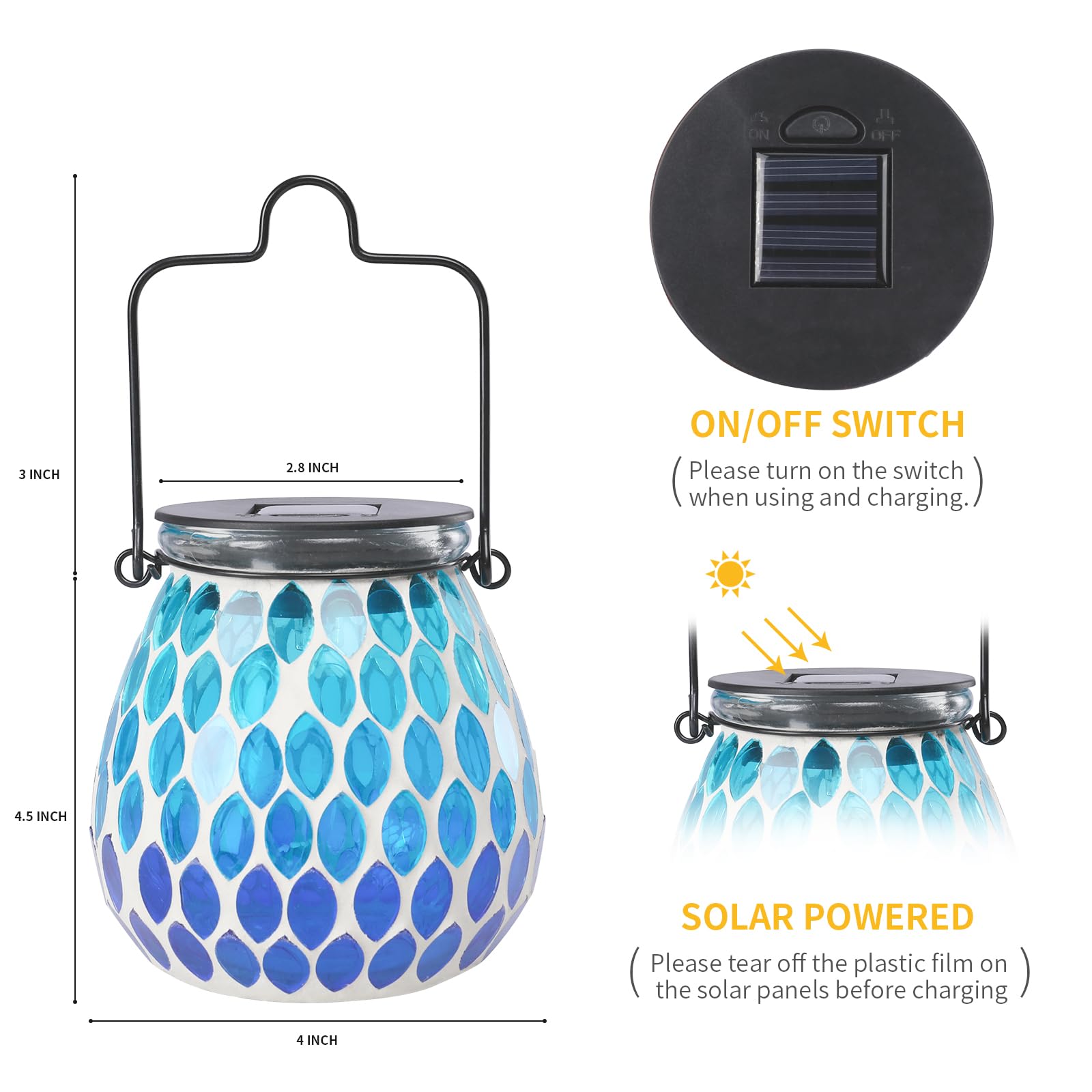 Afirst Mosaic Solar Lantern - Ocean Blue Glass Hanging Light for Garden & Patio, Model 5009420, Waterproof Decorative Outdoor Decoration