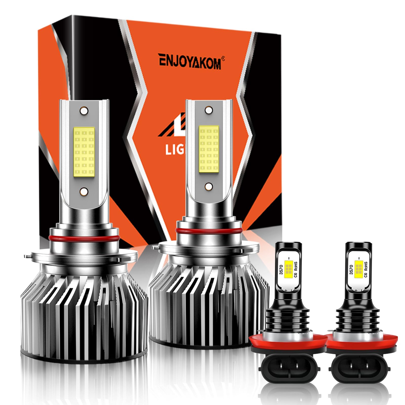 ENJOYAKOM 9005 H8 Fog Light Bulbs Combo, 6500K White, Compatible with Ford Explorer 2011-2015, Pack of 4, Aluminum