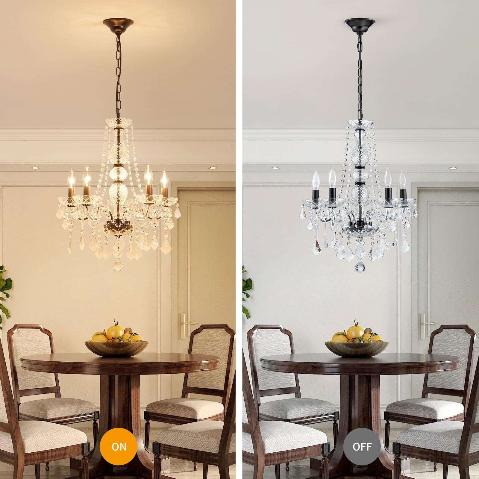 Wuzups Crystal 5-Light Candle Chandelier Pendant Flushmount Ceiling Light Modern Lighting Fixture For Bedroom Hallway Bar Kitchen Bathroom  H 25 X W 20  Black  E12 Base