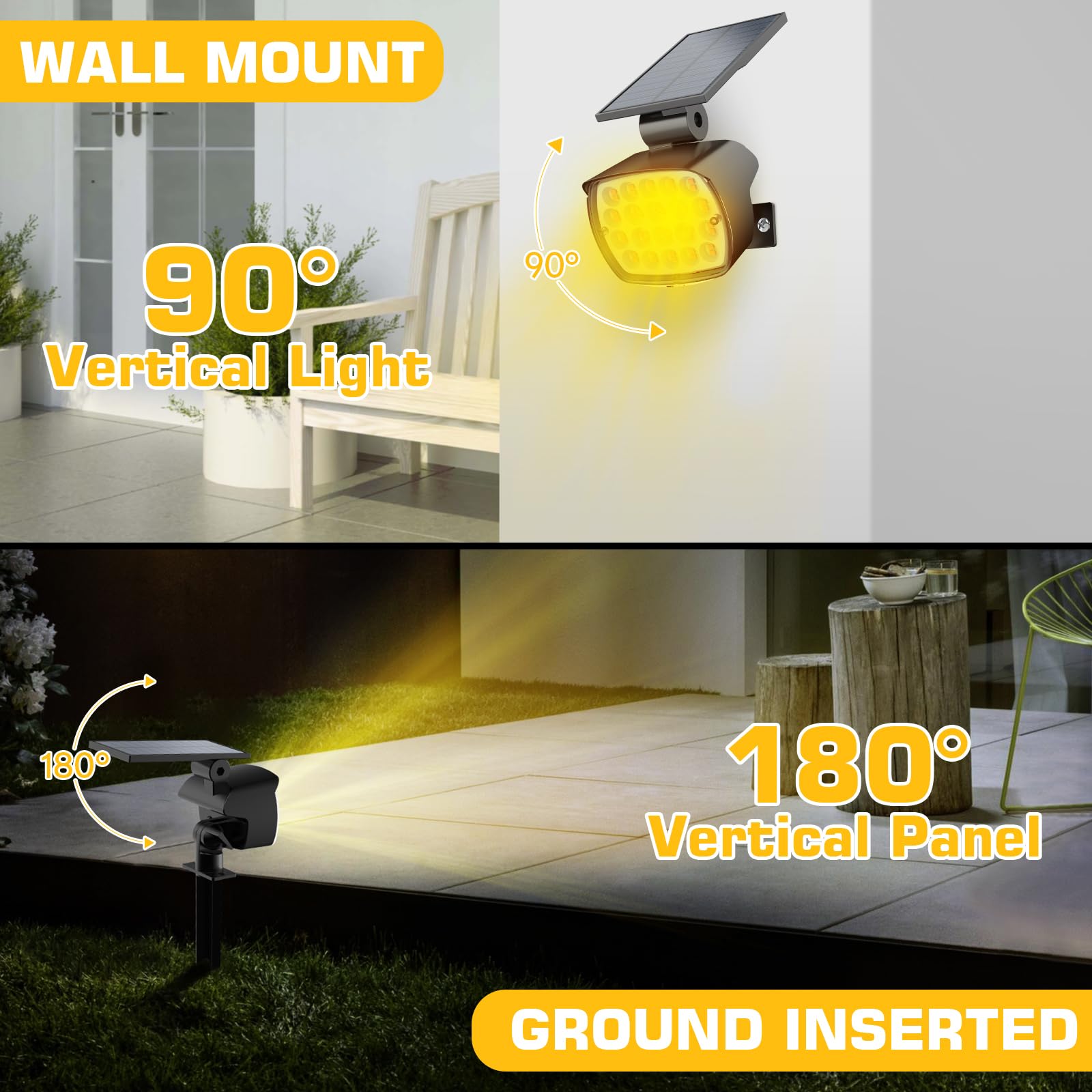 Kaxiida Solar Lights Outdoor - 2025 Upgrade, 3 Level Brightness, 4 Pack, Warm Light, Model CPD-09, Adjustable Solar Panel