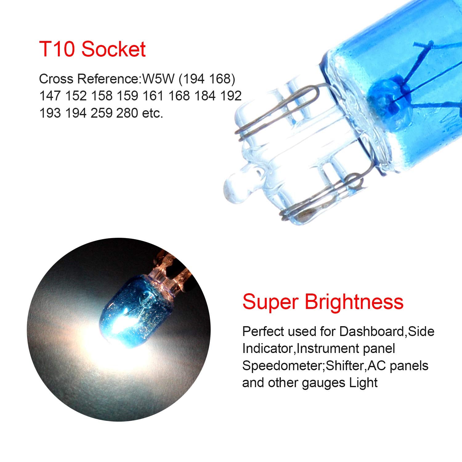 Cciyu T10 168 194 W5W Halogen Light Bulb Instrument Cluster Gauge Dash Lamp (50Pack Blue)